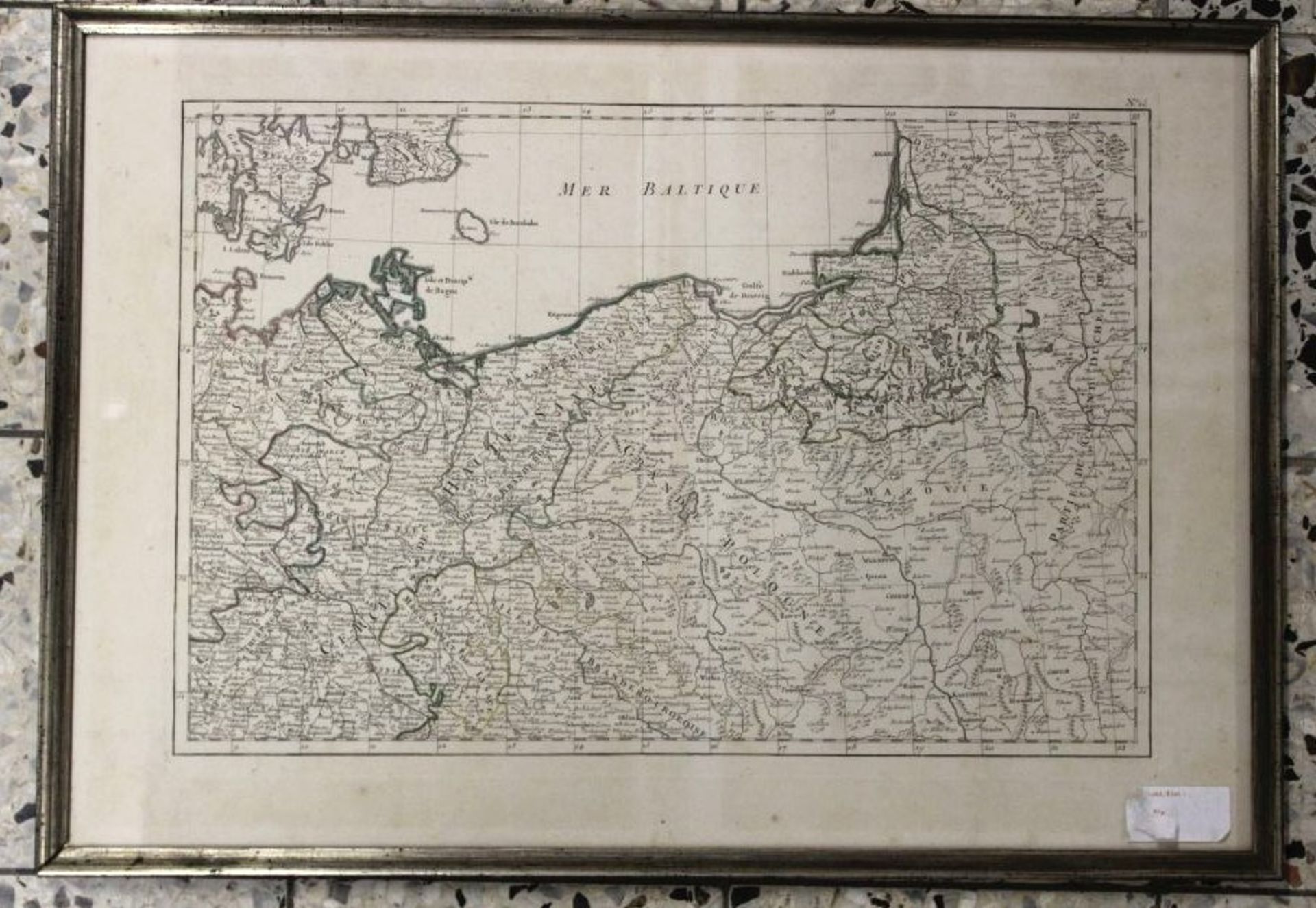 grenzcolorierte Landkarte "Baltisches Meer", ger/Glas, RG 40x57 cm, mittig Falz, 18/19.Jhd.. - Image 2 of 2