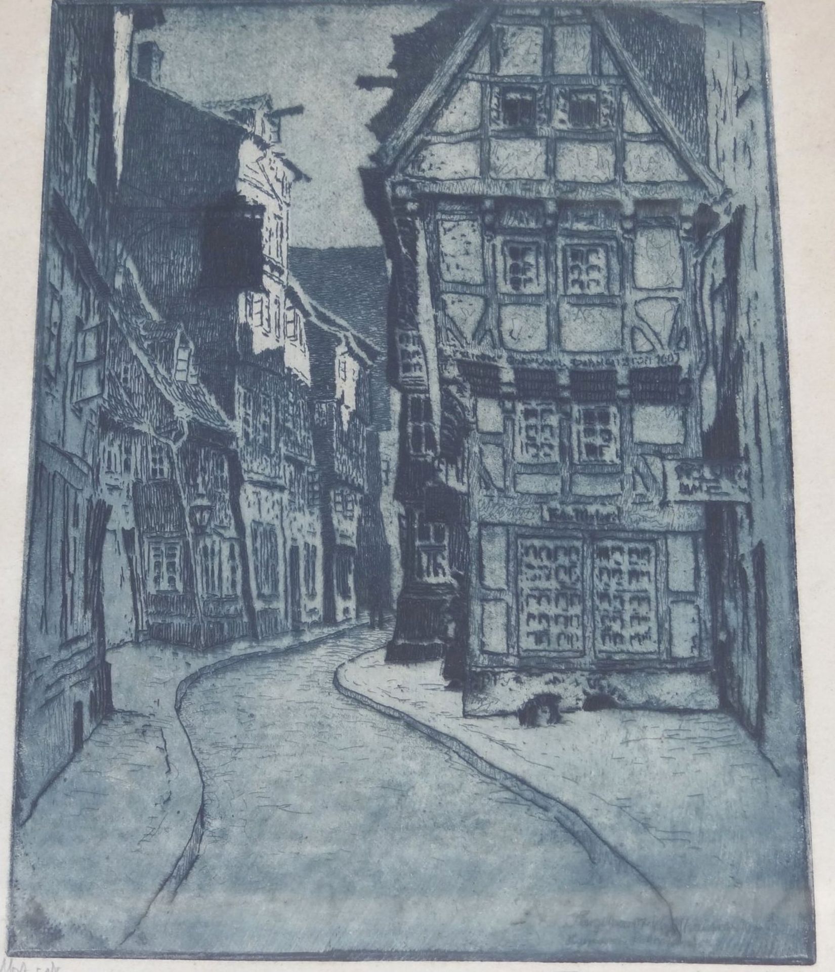 unleserl. sign. Altstadtansicht, wohl Hamburg, dat. 1922, Aquatinta-Radierung, ger/Glas, RG 4