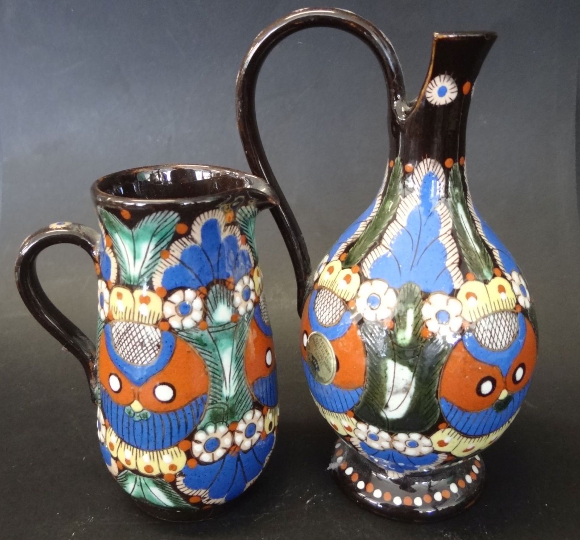 2 Kännchen, Schweizer Keramik aus Thoune, signierte Handarbeit, H-12 und 16 cm, gut erhalte