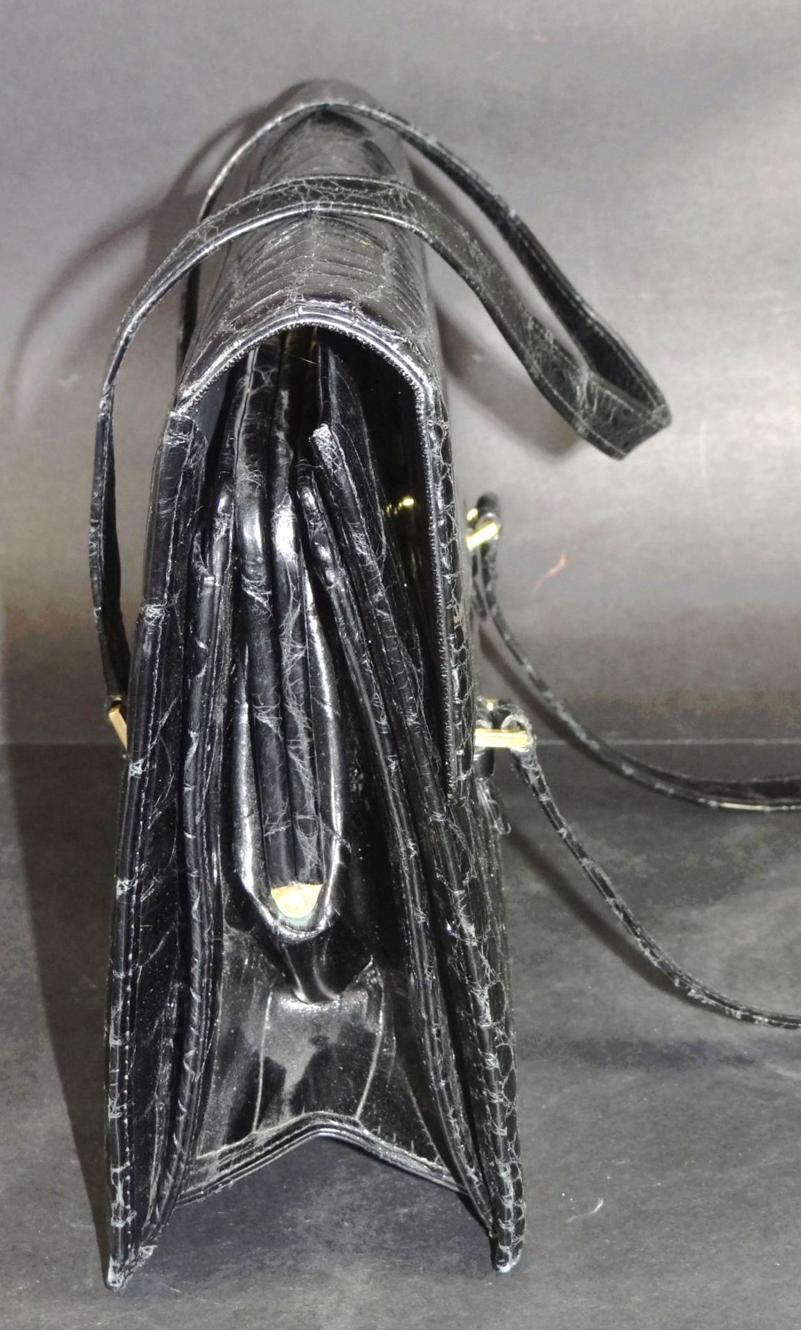 Krokoleder-Handtasche, schwarz, 21x31 cm - Bild 3 aus 4
