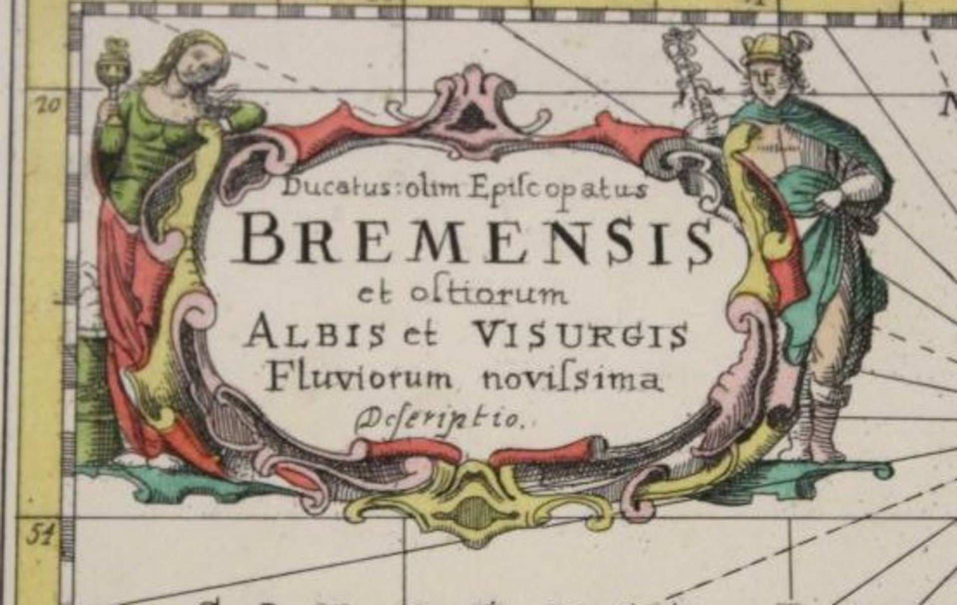 hancolorierte Kartenradierung, Bremen, nach einem Stich von 1680, gerahmt/Glas, RG 50 x 59cm. - Bild 3 aus 4