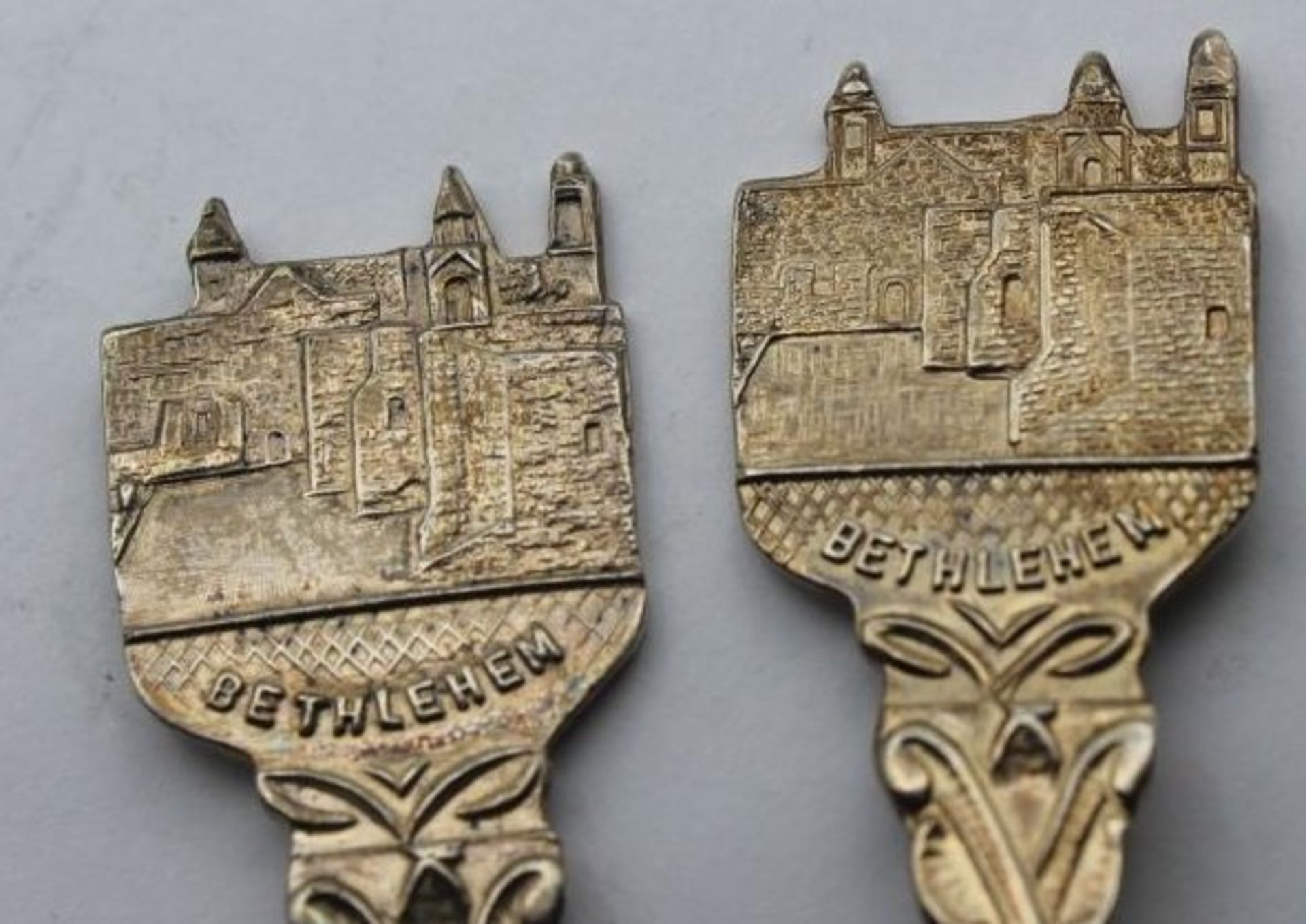 2x Andenkenlöffel, Bethlehem, versilbert, L-12cm. - Bild 3 aus 3