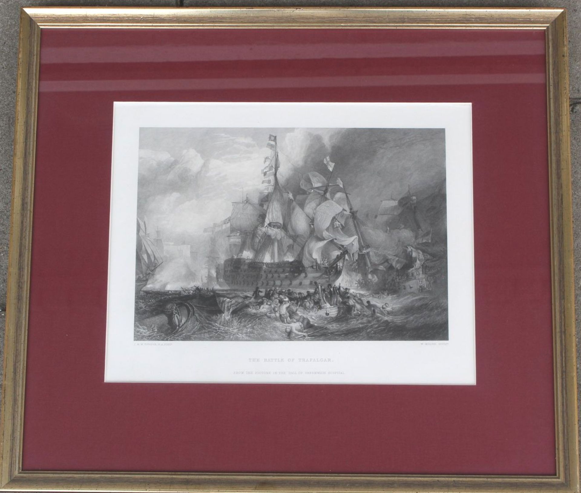 Grafik "Seeschlacht von Trafalgar" ger/Glas, RG 41x45 cm - Bild 2 aus 5