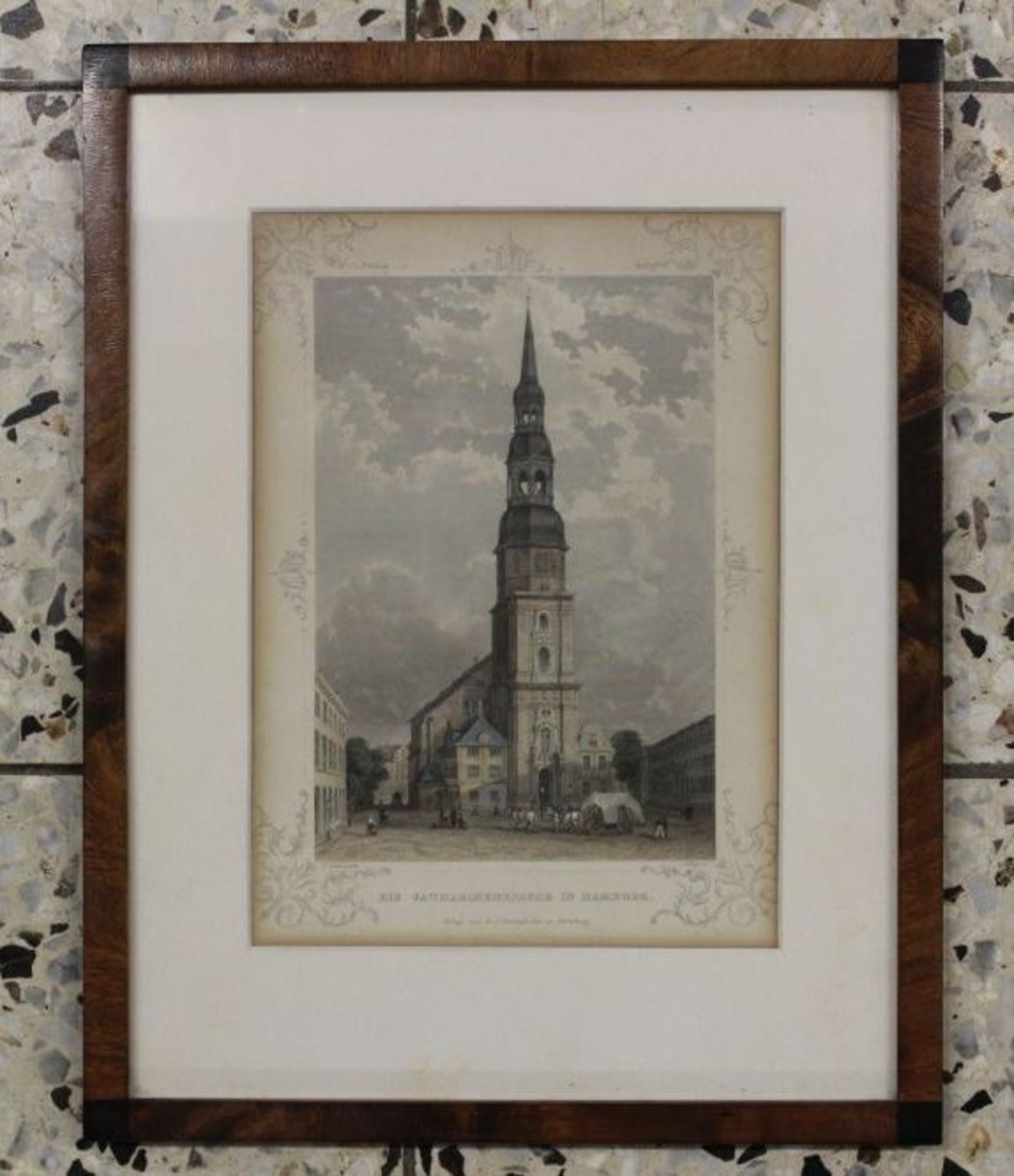 Stich um 1855, Catharinenkirche Hamburg, gerahmt/Glas, RG 32 x 25cm. - Bild 3 aus 5