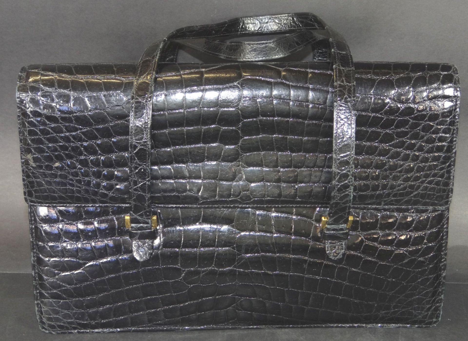 Krokoleder-Handtasche, schwarz, 21x31 cm