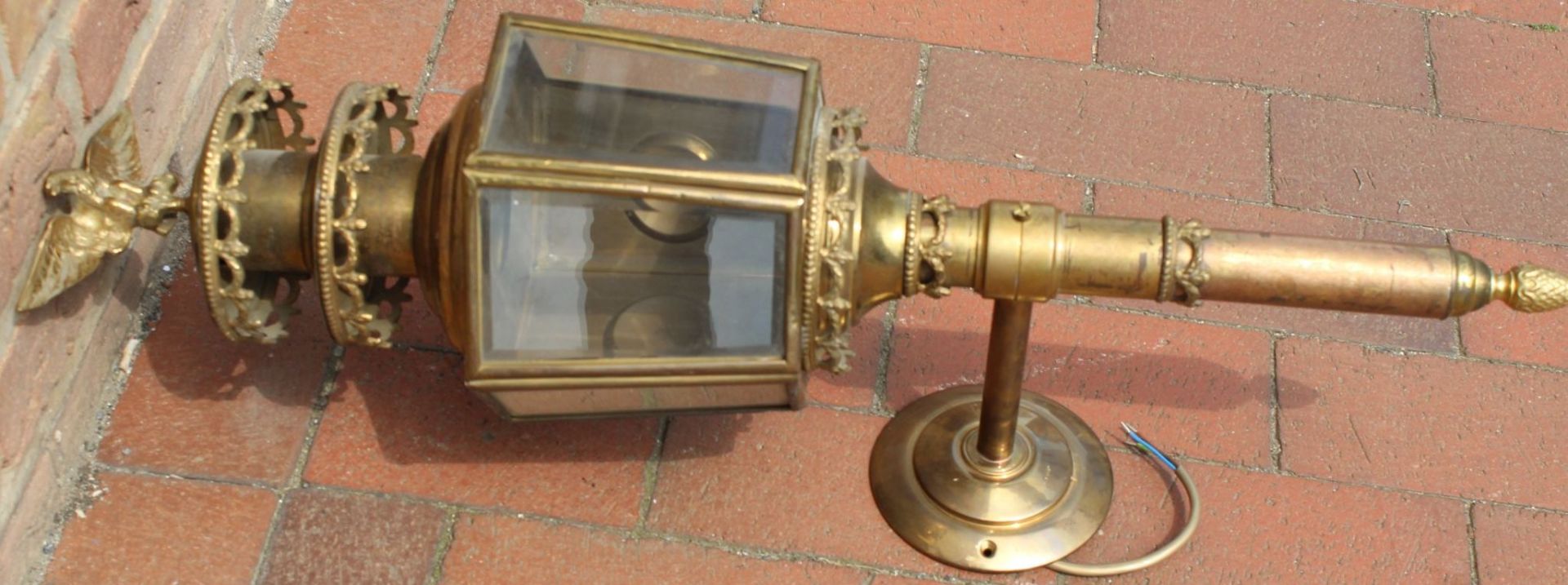 grosse, massive Kutschenlampe, Messing/Bronze, H-75 cm, B-28 cm, elektrisch, guter Zustand - Bild 6 aus 9
