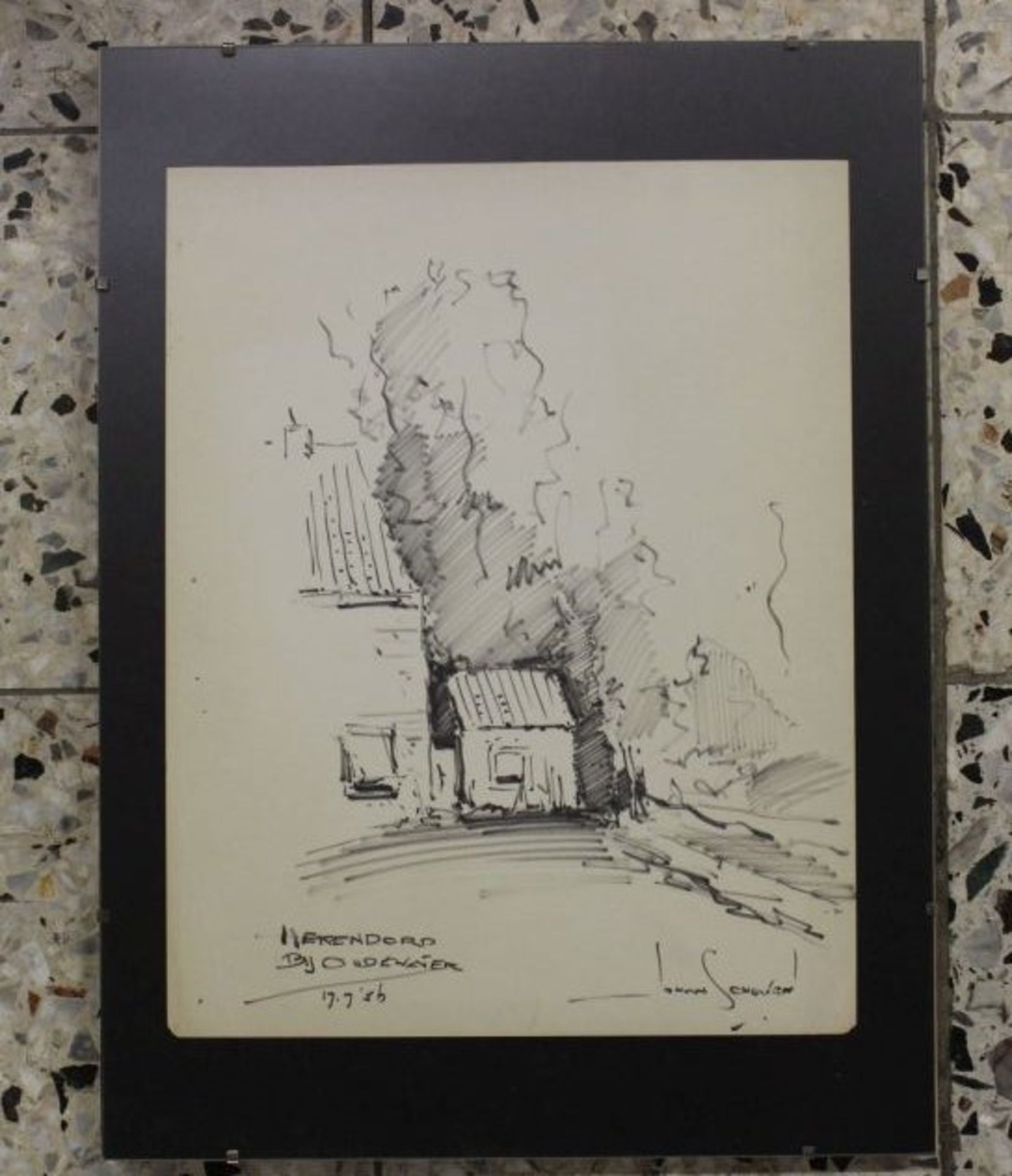 Johan SCHOUTEN (1910-1982), Zeichnung, Hekendorp, datiert 17.7.56, Nurglasrahmen, RG 39,5 x 29,5cm. - Bild 4 aus 4