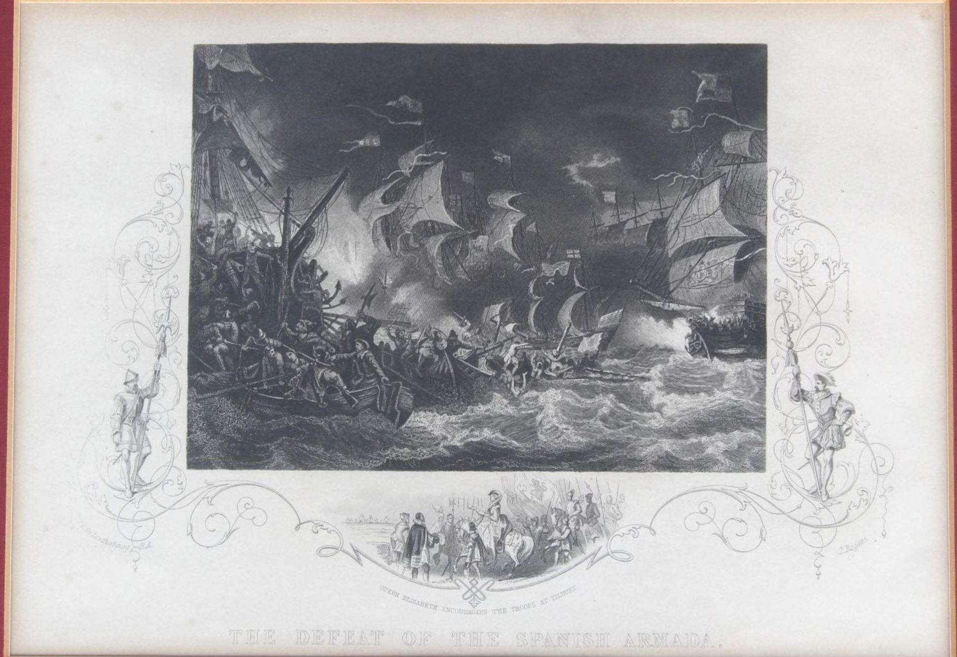 4x Radierungen mit Seeschlachten um 1790, ger7Glas, RG 35x45 cm - Image 6 of 9