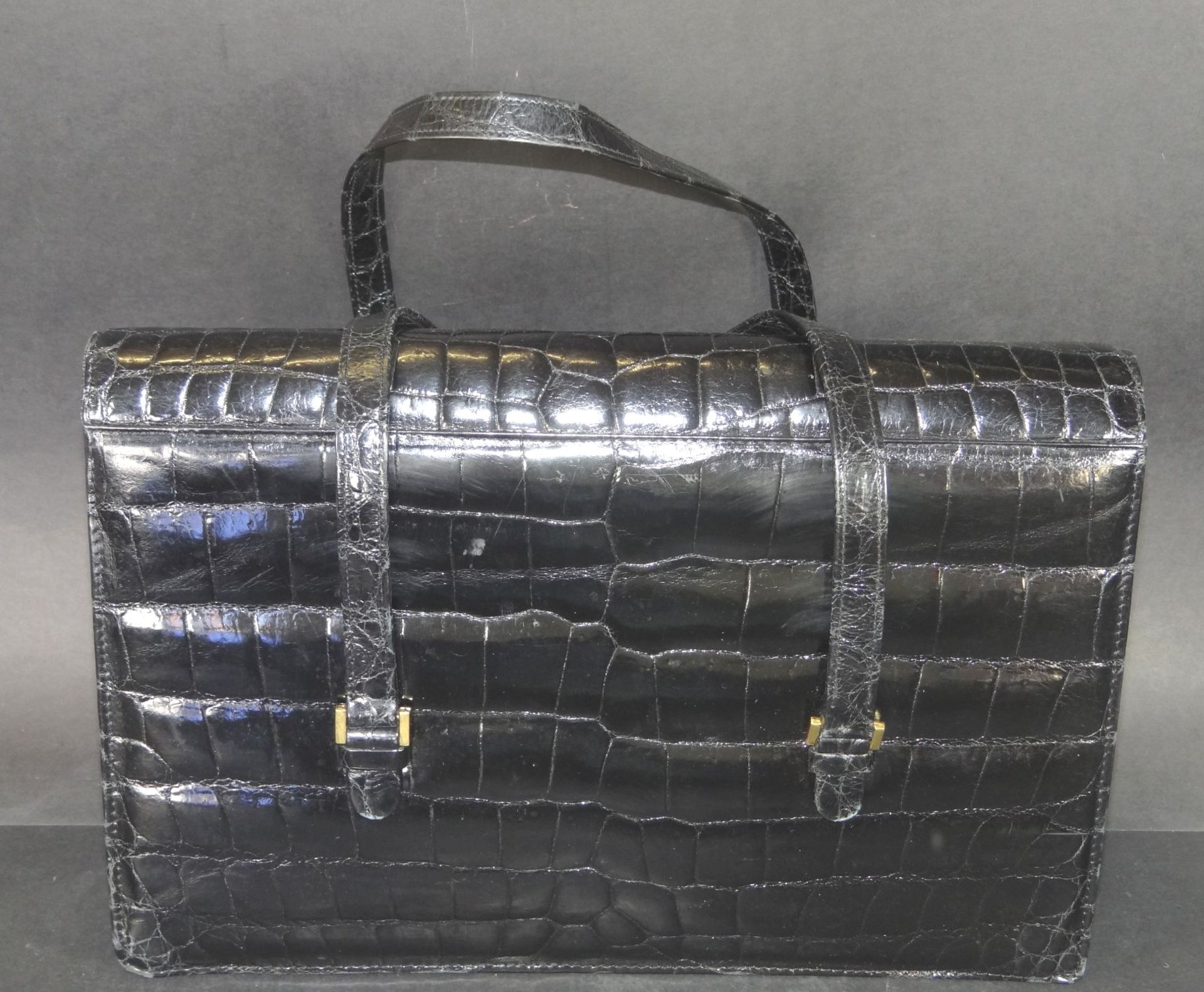 Krokoleder-Handtasche, schwarz, 21x31 cm - Bild 2 aus 4