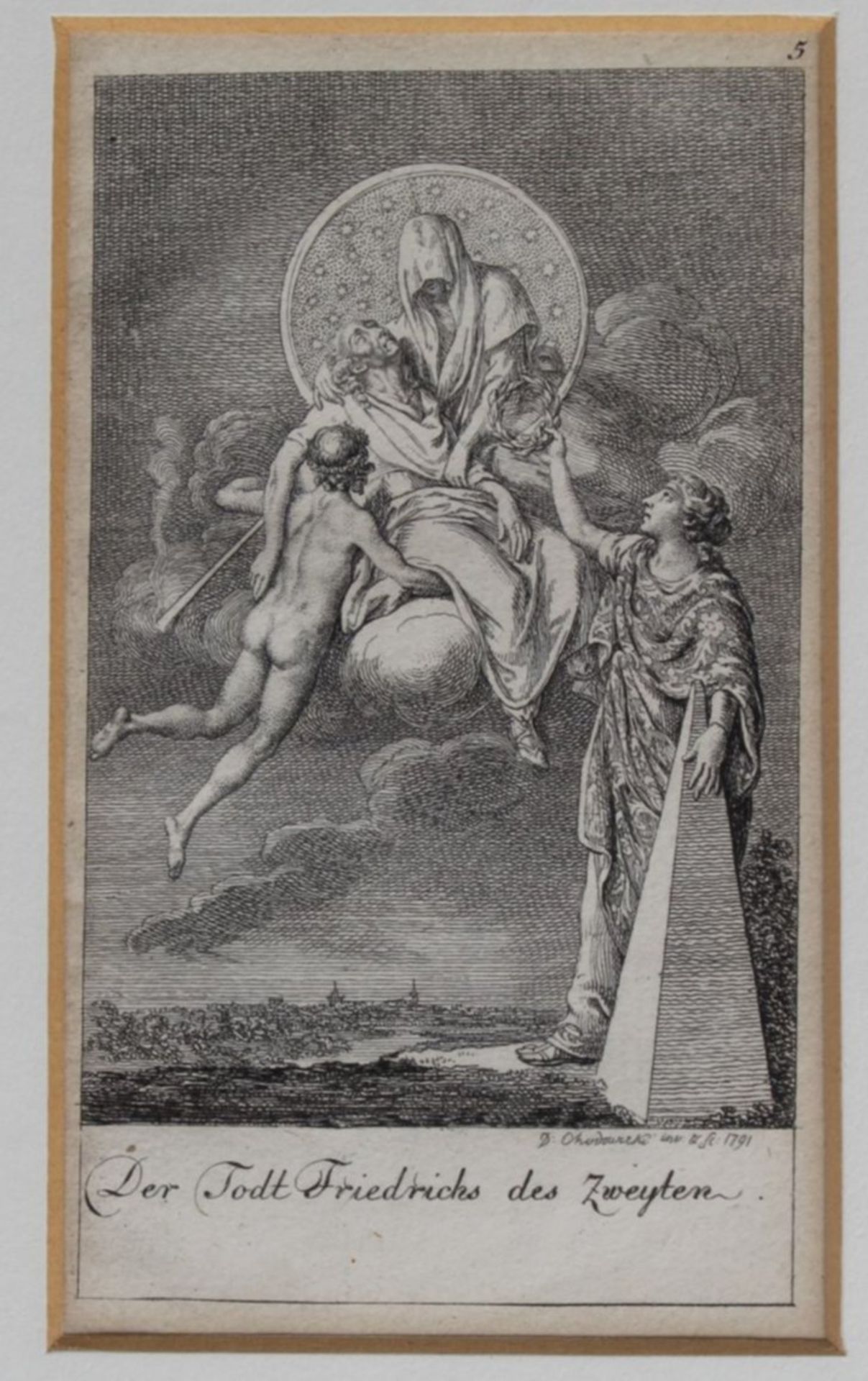 Daniel Nikolaus CHODOWIECKI, 1791 (1726-1801), Kupferstich "Der Todt Friedrich des zweyten", MG