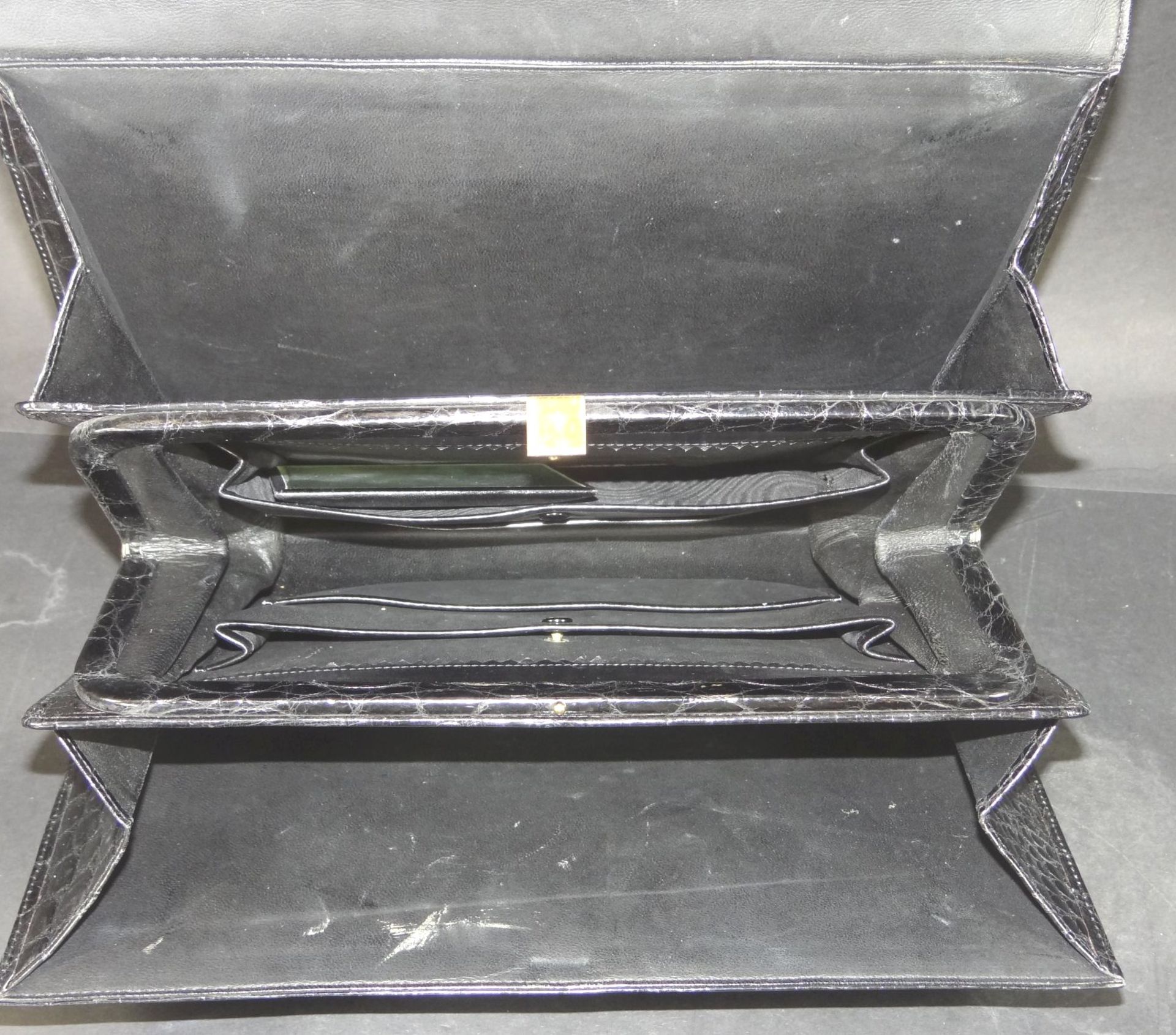 Krokoleder-Handtasche, schwarz, 21x31 cm - Bild 4 aus 4