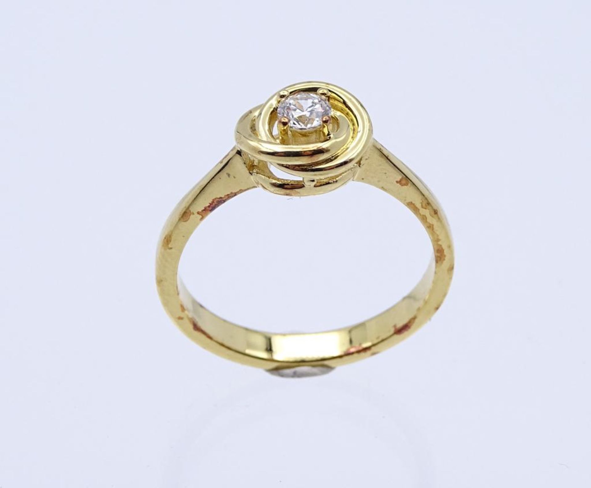 Edelstein-Ring Silber 925 vergoldet, mit einem rund fac. Weißen Edelstein 3,7 mm, RG 59, 3,6 - Image 2 of 3