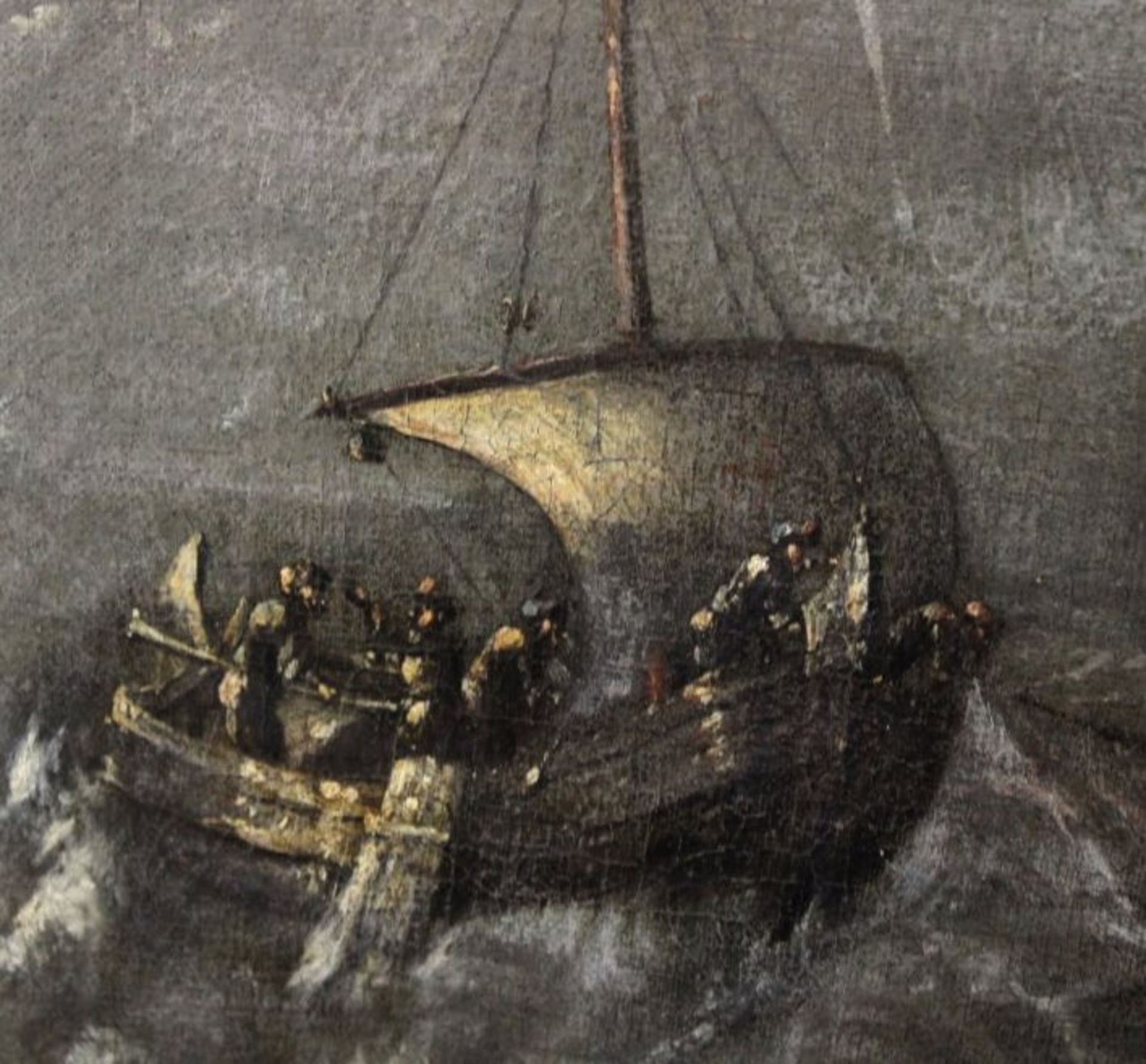 niederländischer Marinemaler des 18. Jhd., Schiffe in schwerer See, Öl/Leinwand, verso Zettel " - Bild 3 aus 7