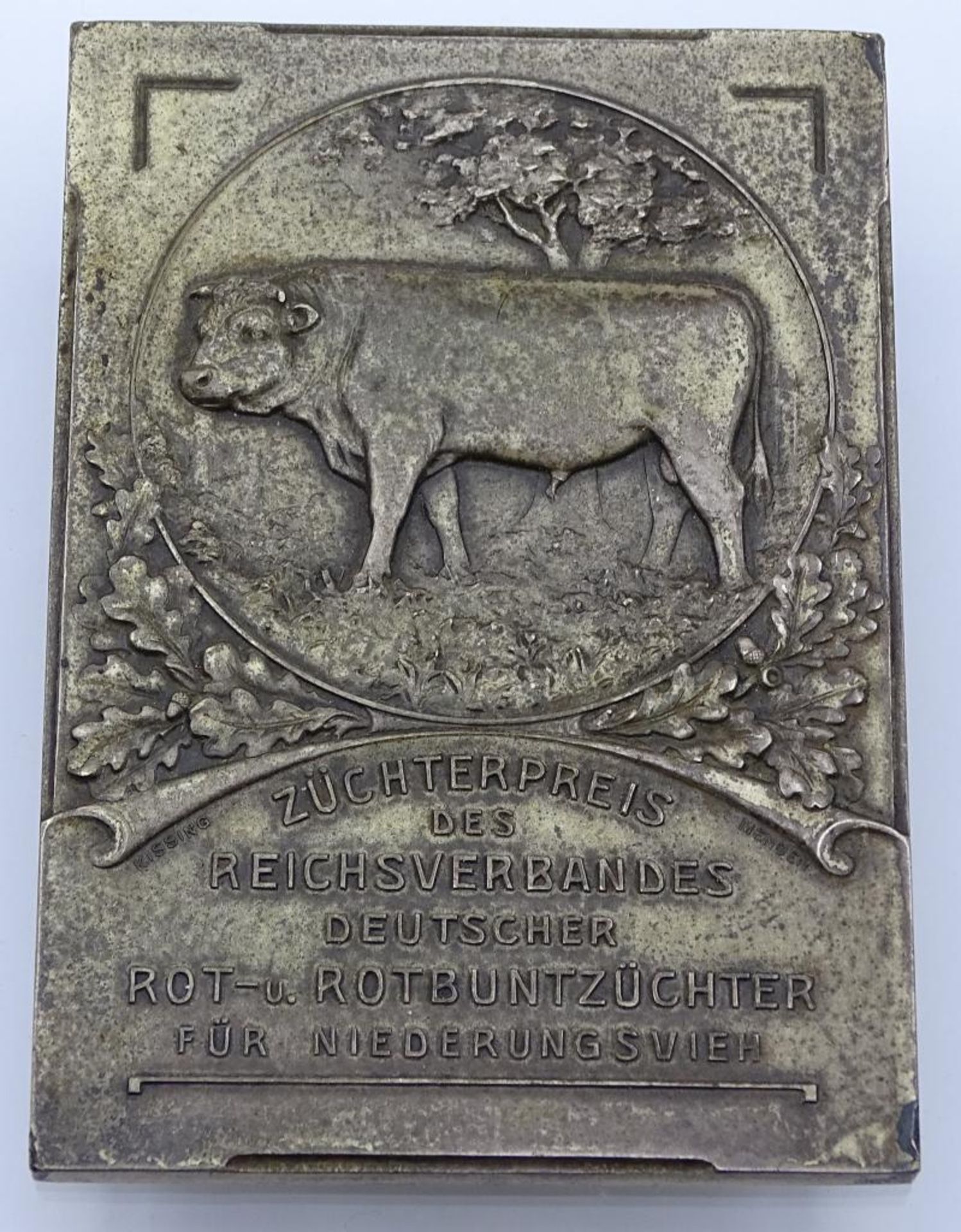 Plakette "Züchterpreis des Reichsverbandes, Deutscher Rot-Rotbuntzüchter für Niederungsvieh,10x7,