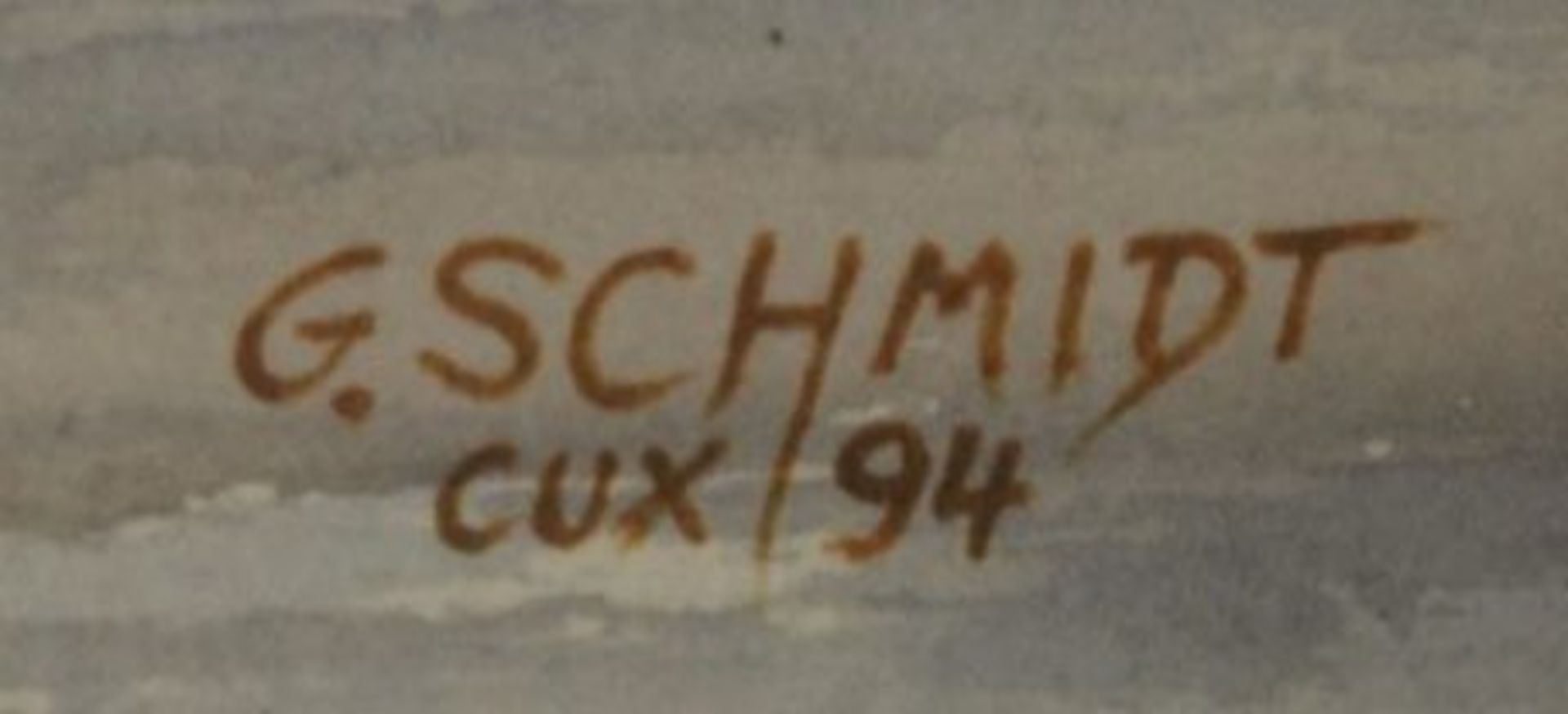 G.Schmidt '94, Cuxhaven, Fischkutter, Aquarell, gerahmt/Glas, RG 43 x 53cm. - Bild 2 aus 3