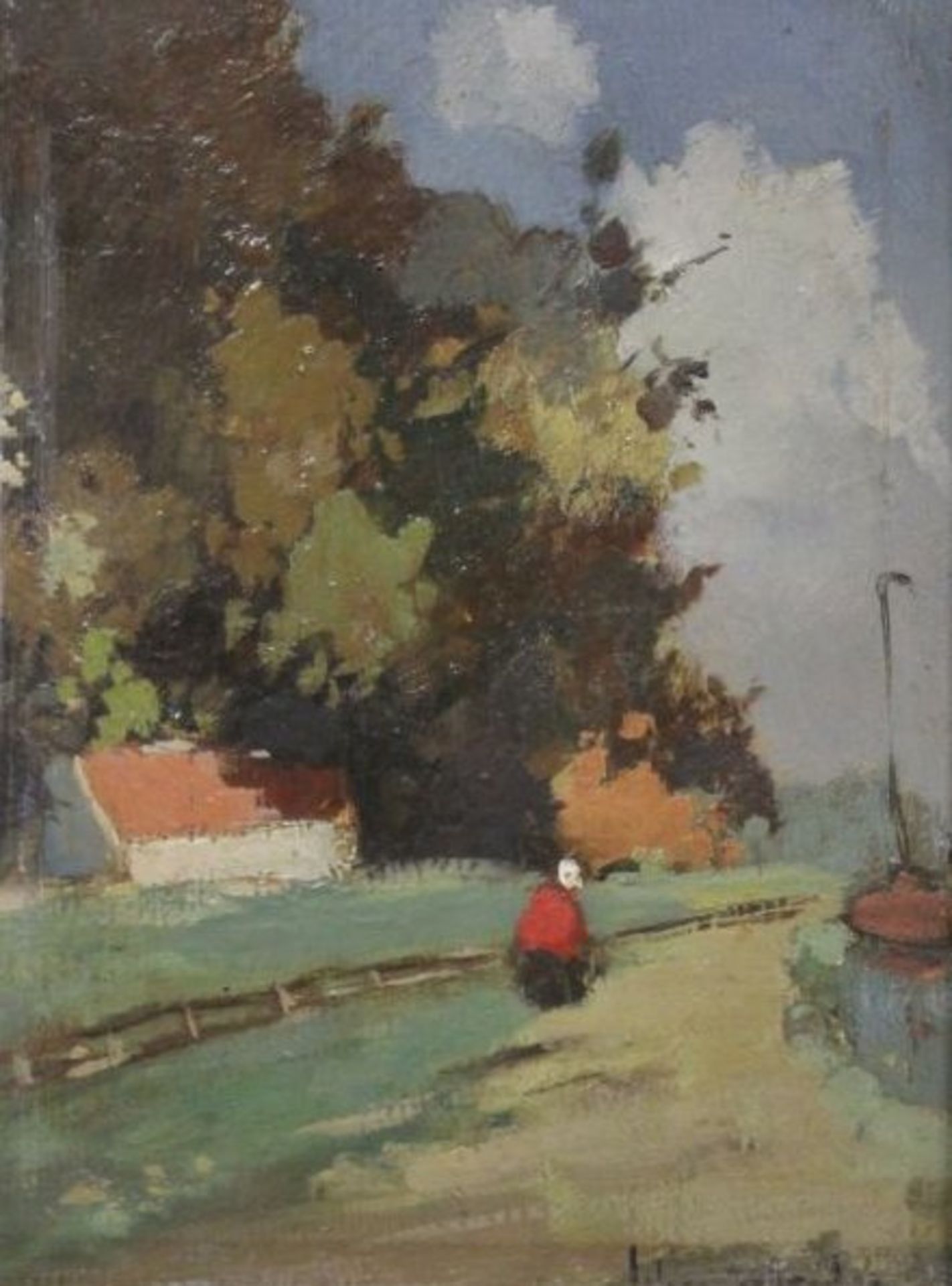 Johan SCHOUTEN (1910-1982), Landschaft mit Person, Öl/Platte, gerahmt, RG 21 x 16cm.