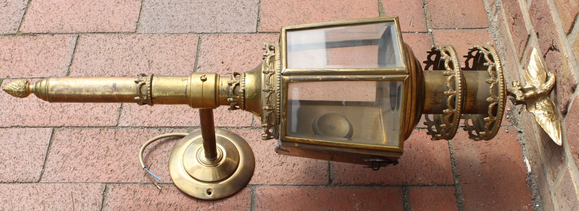 grosse, massive Kutschenlampe, Messing/Bronze, H-75 cm, B-28 cm, elektrisch, guter Zustand - Bild 7 aus 9