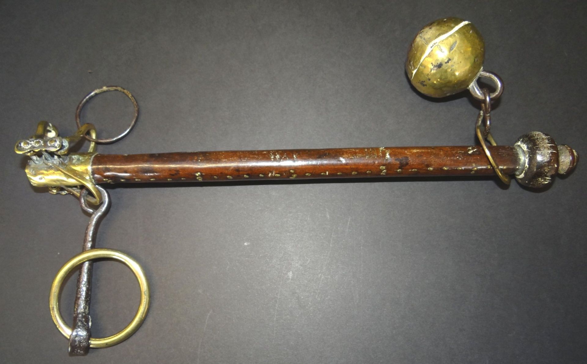 antike Sackwaage mit Messingkugel, Holzstab L- 30 cm, - Bild 5 aus 5