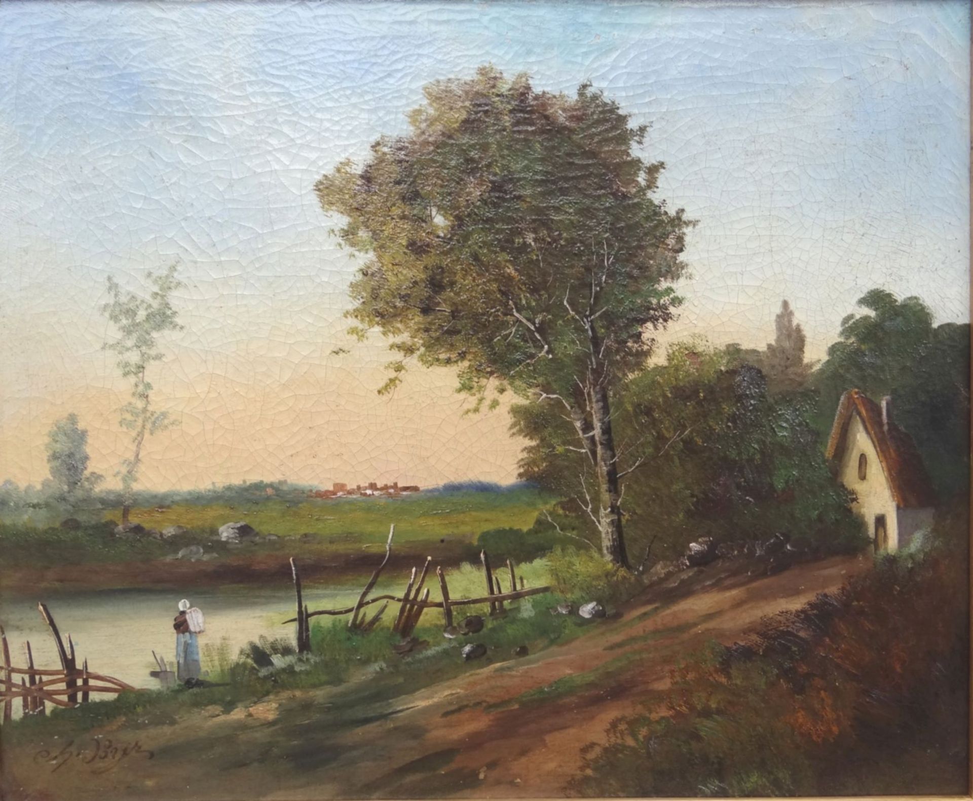 Charles BYS (XIX) "Landschaft am Fluss" Öl/Leinen, gerahmt, RG 50x57 c - Bild 3 aus 7