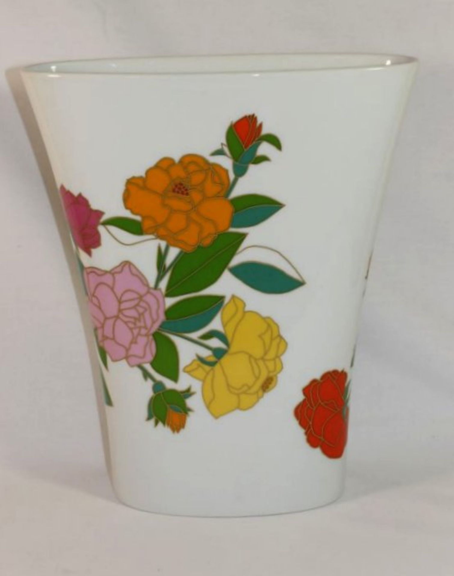 gr. Vase, Rosenthal studio-line, florale Bemalung, sifgniert W.Bauer, H-32,5cm B-27,5cm. - Bild 2 aus 4