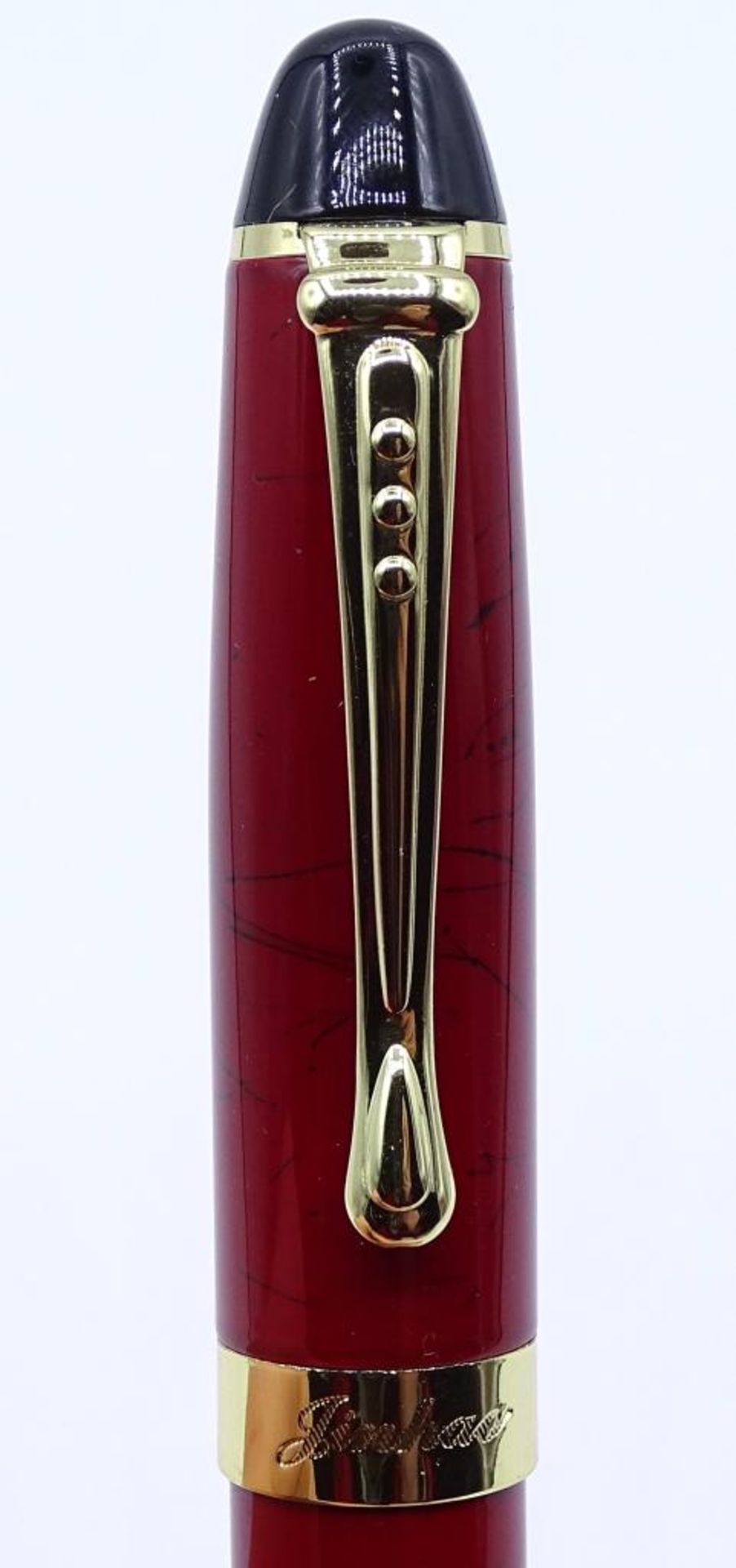 *Schöner Designer Füller, "Jinhao",rot marmoriertes Muster, Feder 18K vergoldet,L- 14cm,unbenutzt, - Bild 6 aus 7