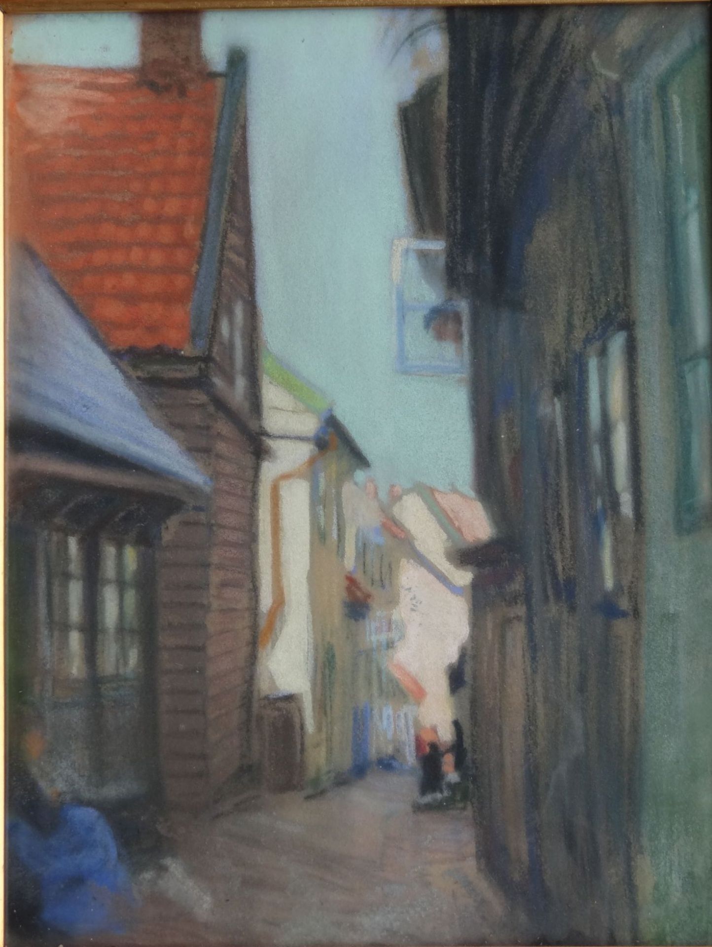 Hanns HERZING (1890-1971) , 1921 "Hummer-Fischergasse in Helgoland", orig. Pastell, ger/Glas, RG - Bild 3 aus 6