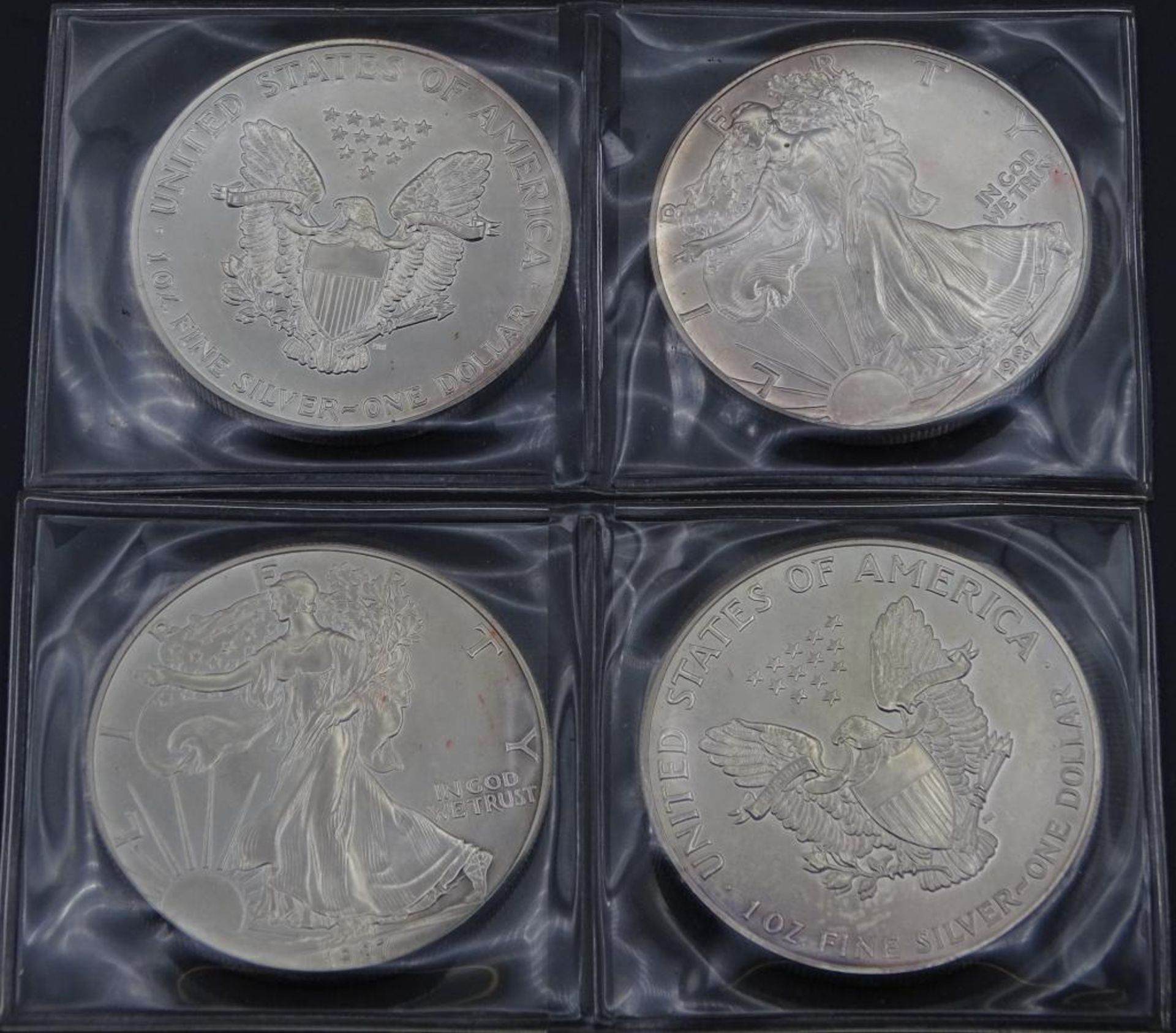 4x One Dollar USA,1987, je 1 Oz Fein-Silber ,ges.ca.125gr. - Bild 2 aus 2