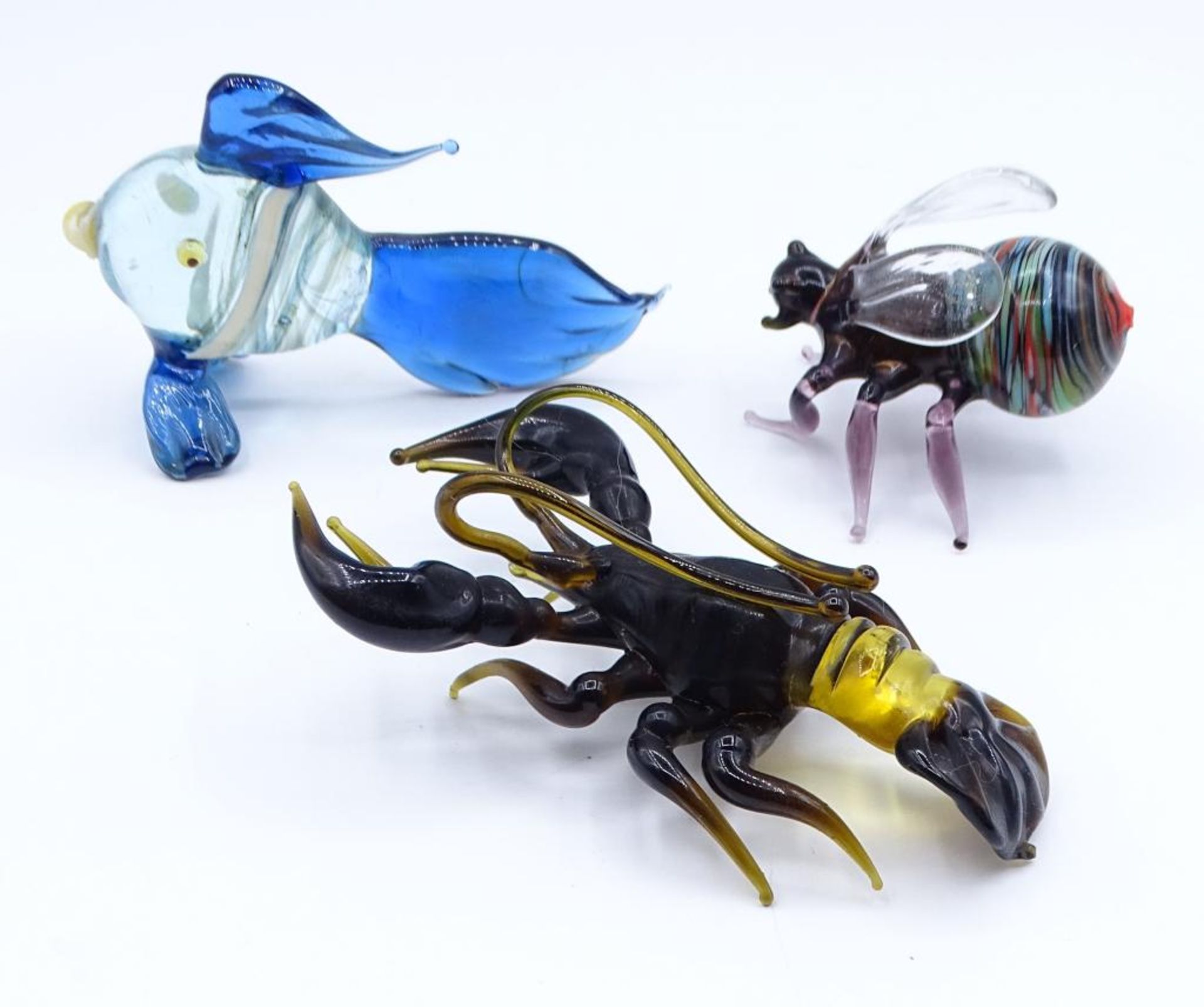 3x Glas Tiere,Fisch,Skorpion und Hummel,unbeschädigt,5-9c