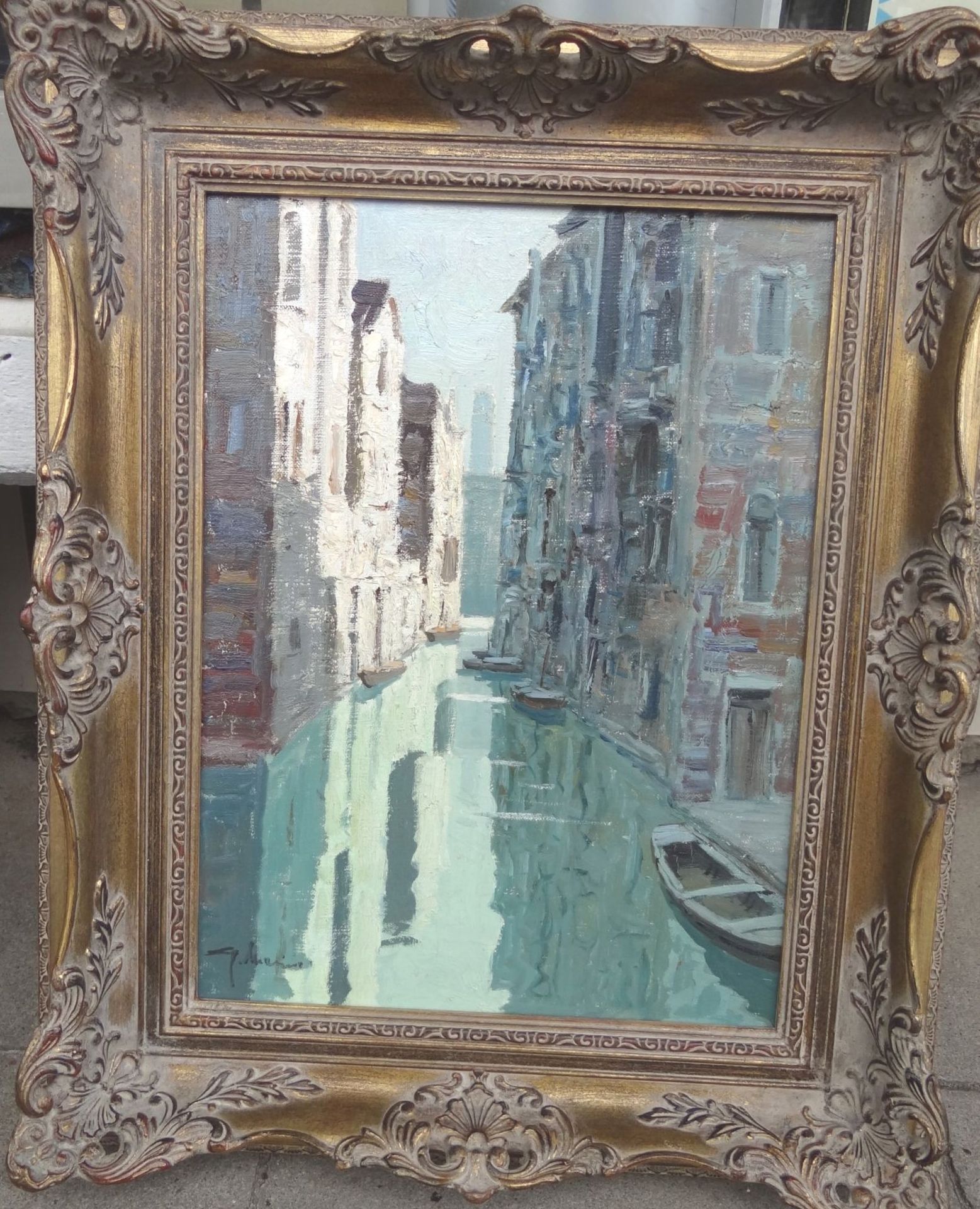 Mario MARESCA (1877-c.1959) "Kanal in Venedig" Öl/Leinen, gut gerahmt, RG 5345 c - Bild 3 aus 6