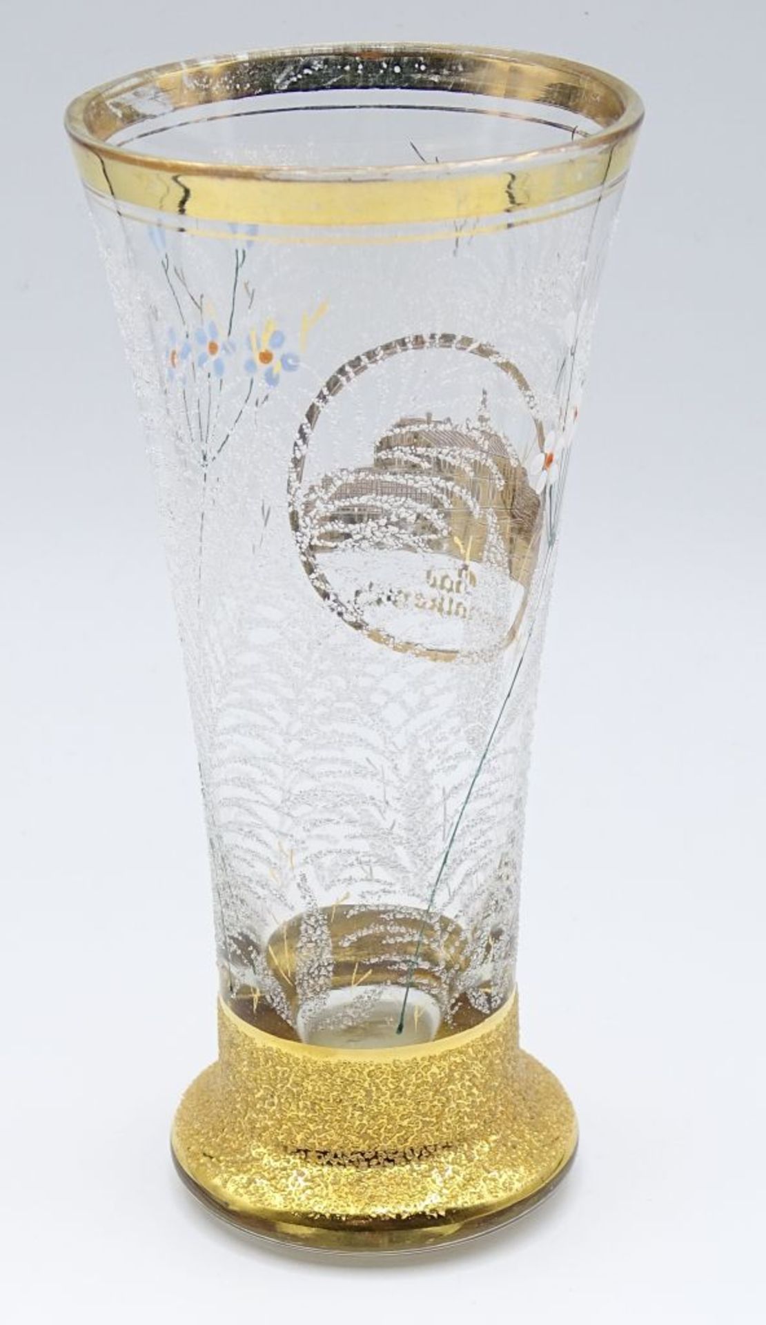 Bader Glas, Goldrand,florales Dekor,H-15,5cm, - Bild 5 aus 5