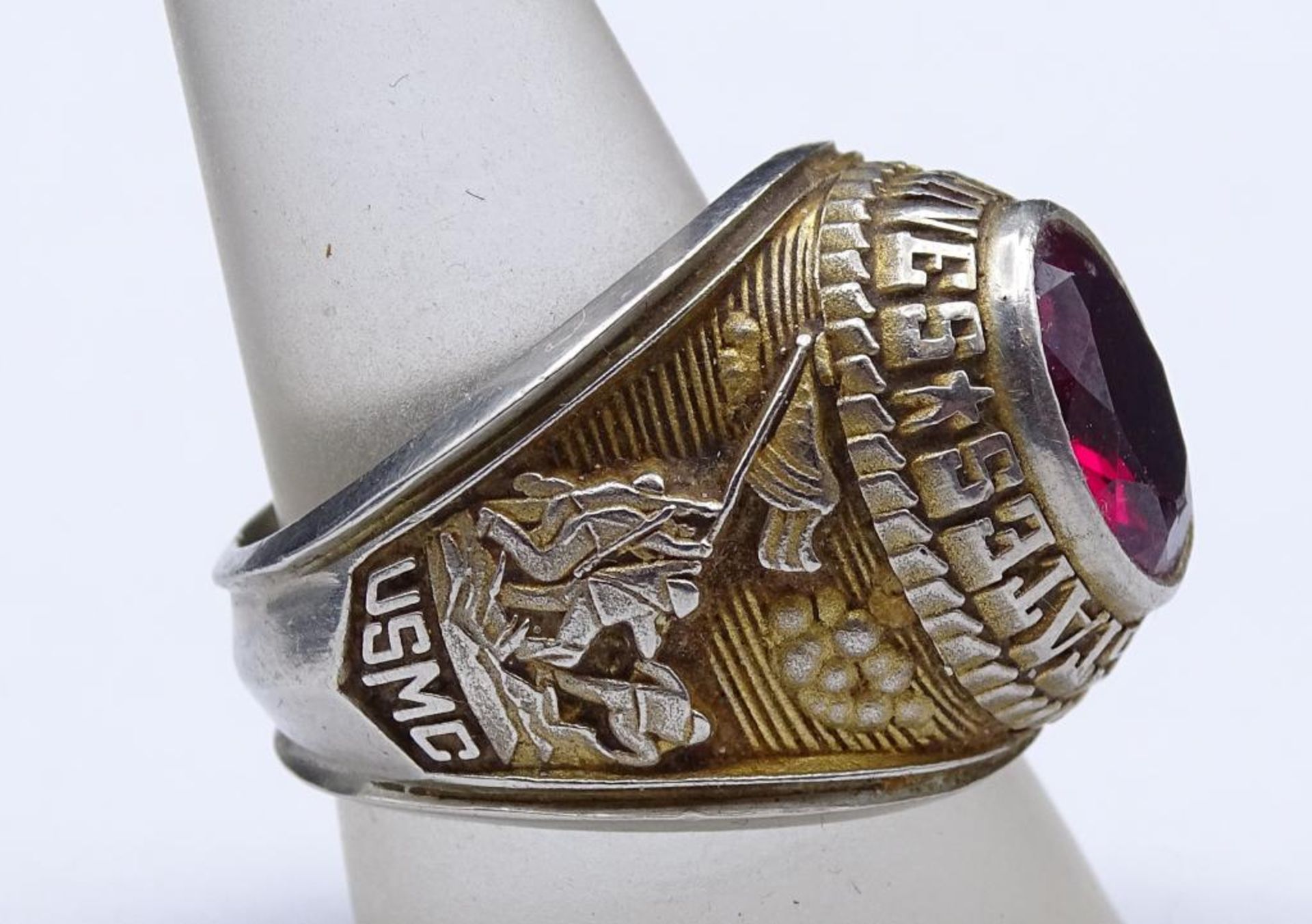 United States Marines Ring,Tun Tavern,USMC,1775,Edelstahl,innenschiene CC Alpha,Rubin Besatz ( - Bild 3 aus 5