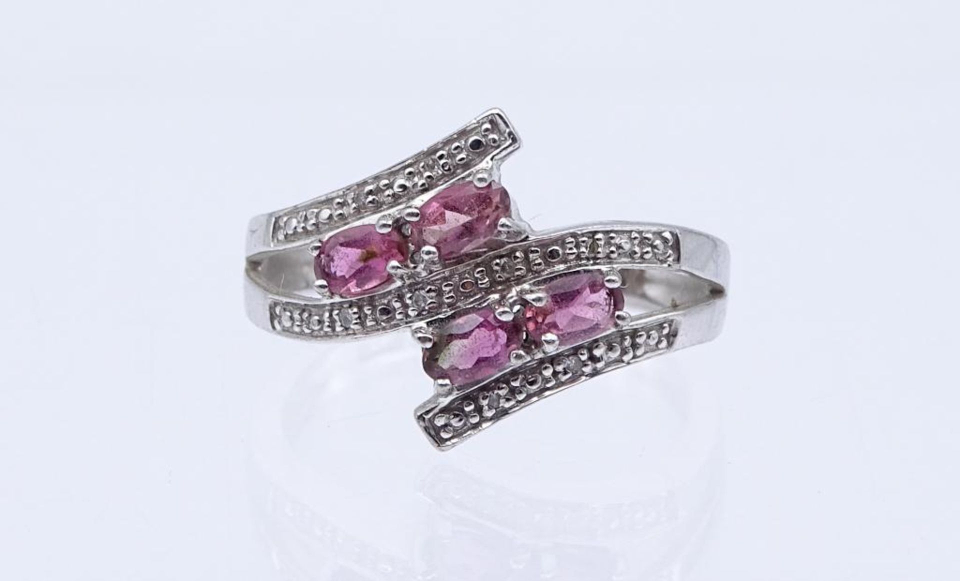 Sterling Silber Ring 925/000 mit pinken Turmalinen und Diamanten, 5,20gr., RG 63