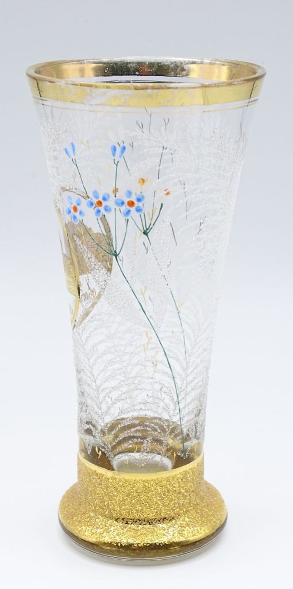 Bader Glas, Goldrand,florales Dekor,H-15,5cm, - Bild 4 aus 5