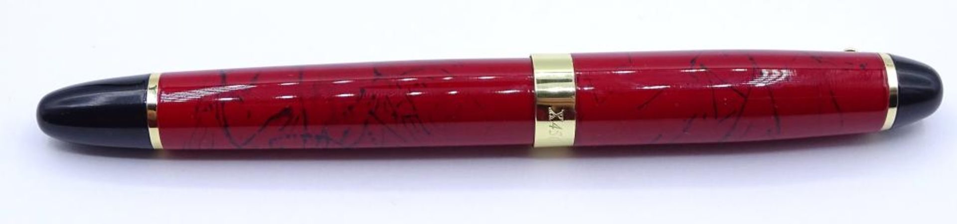 *Schöner Designer Füller, "Jinhao",rot marmoriertes Muster, Feder 18K vergoldet,L- 14cm,unbenutzt, - Bild 7 aus 7