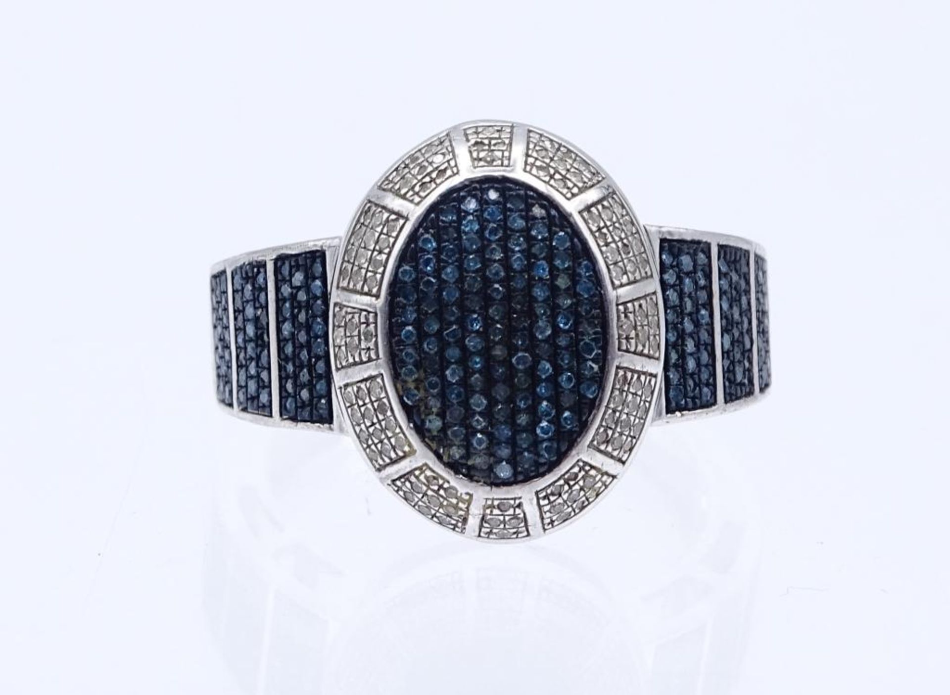 Sterling Silber Ring 925/000 mit blauen und weißen Diamanten,5,4gr., RG 5 - Bild 2 aus 4