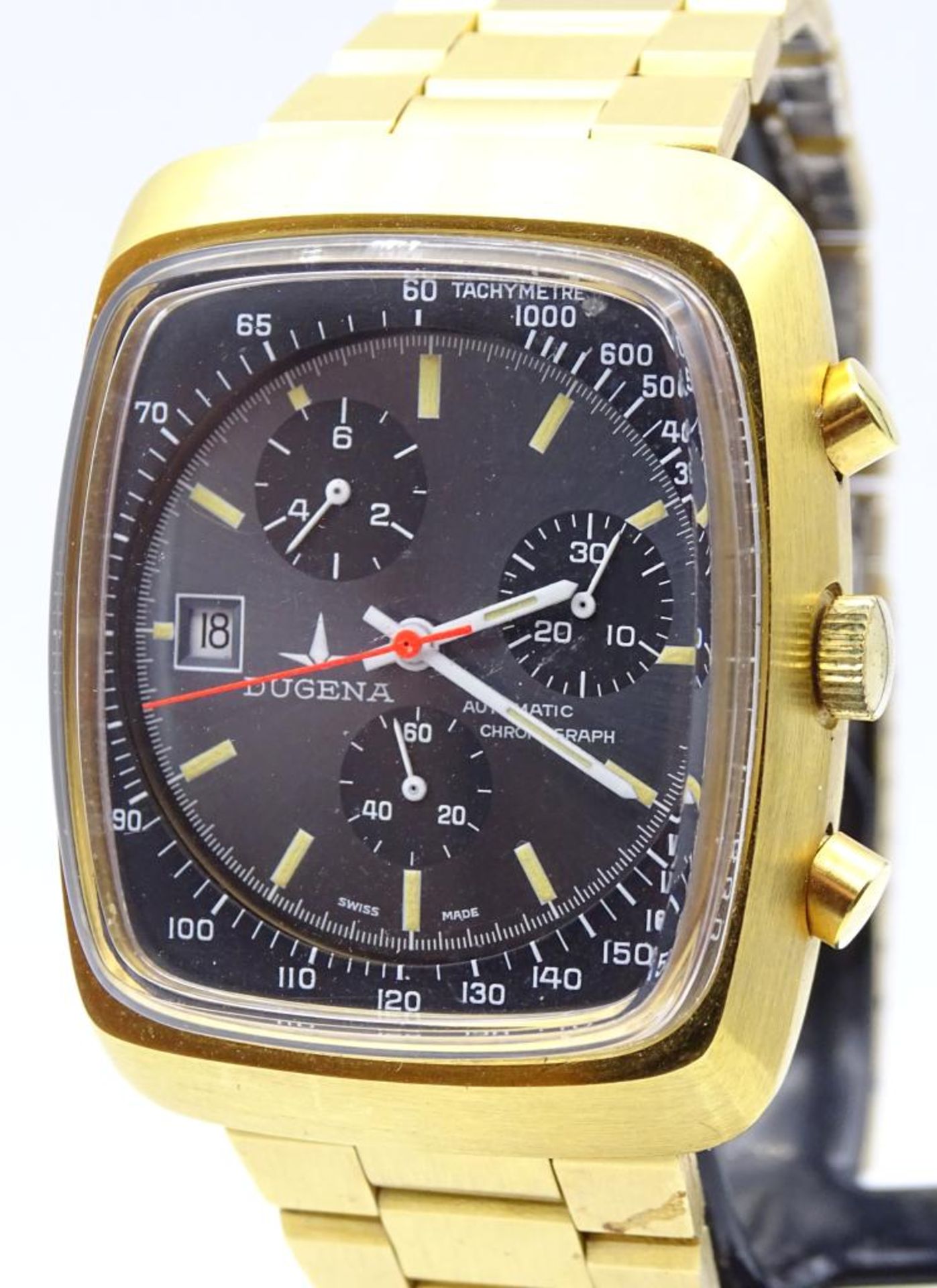 Vintage HAU "Dugena",automatic-chronograph,Werk läuft, swiss made, Tachymeter,vergoldet, - Bild 4 aus 7