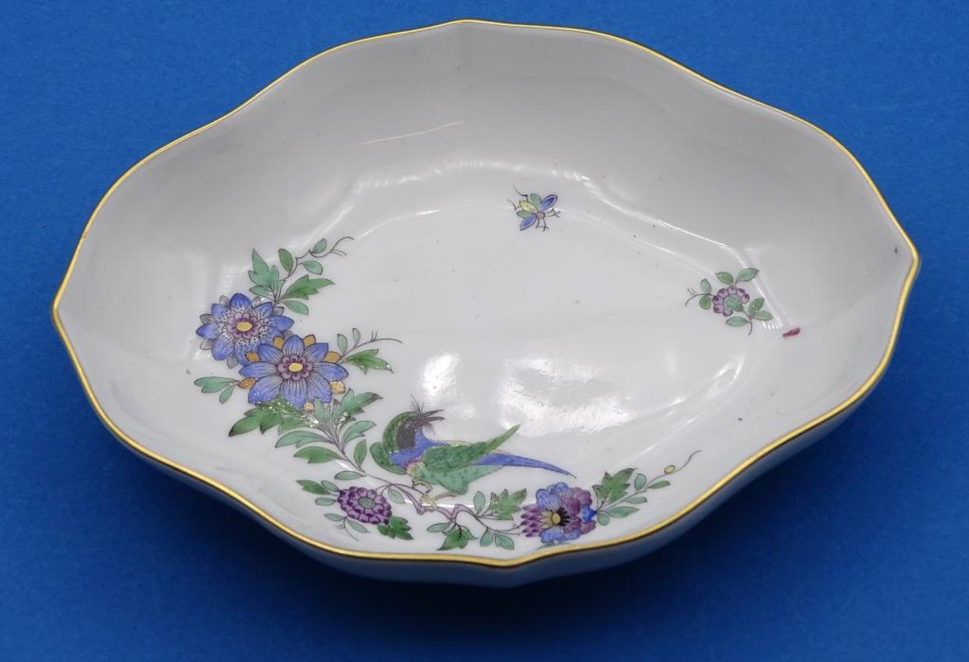 Gebäckschale, Meissen,oval, Blumenbouquet, Goldrand, 1.Wahl, Schwertermarke ,Nr. 53605, 12x9c