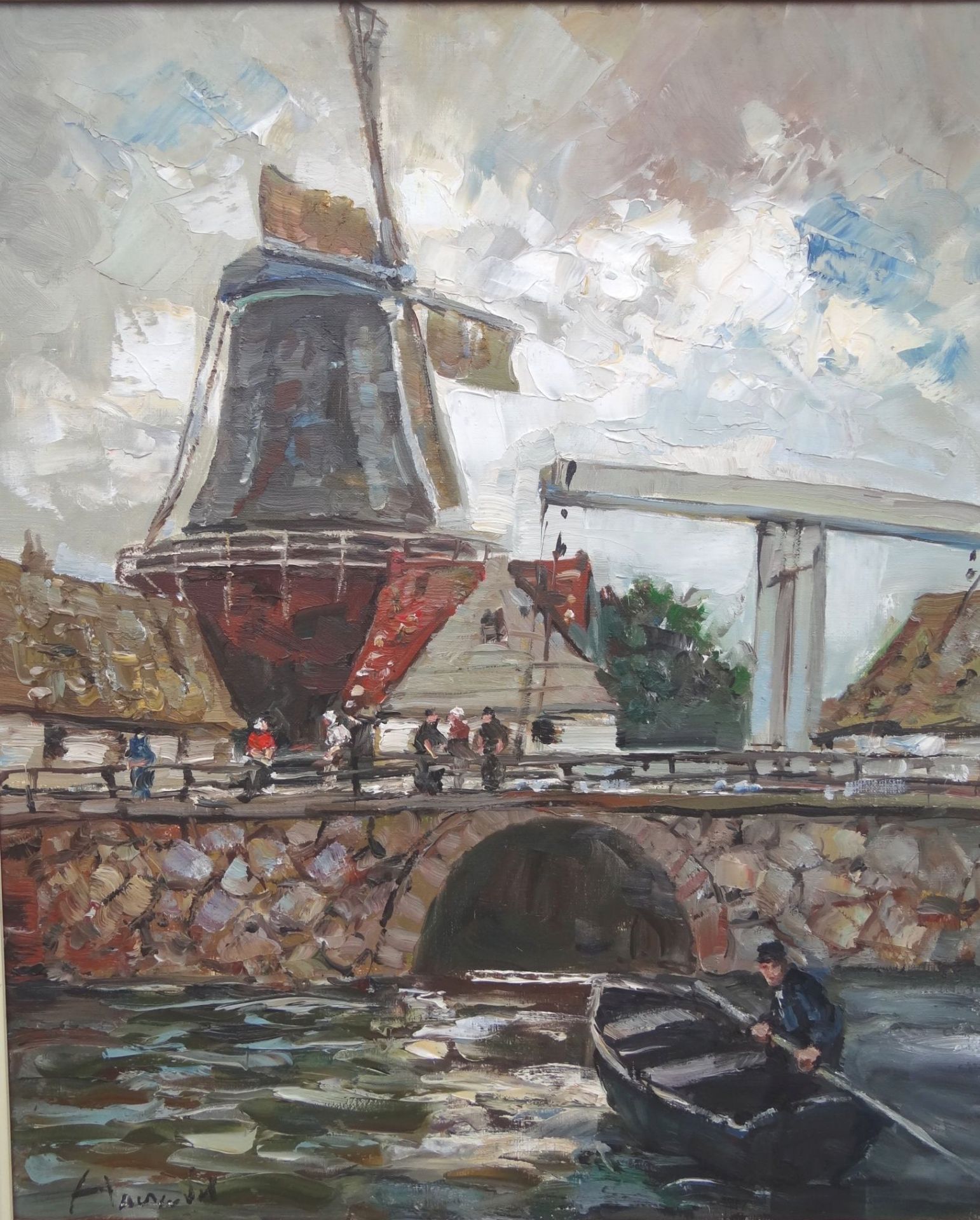 Harry HAERENDEL (1896-1991) "Windmühle am Fluss", Öl/Leinen, gerahmt, RG 85x75 - Bild 2 aus 6