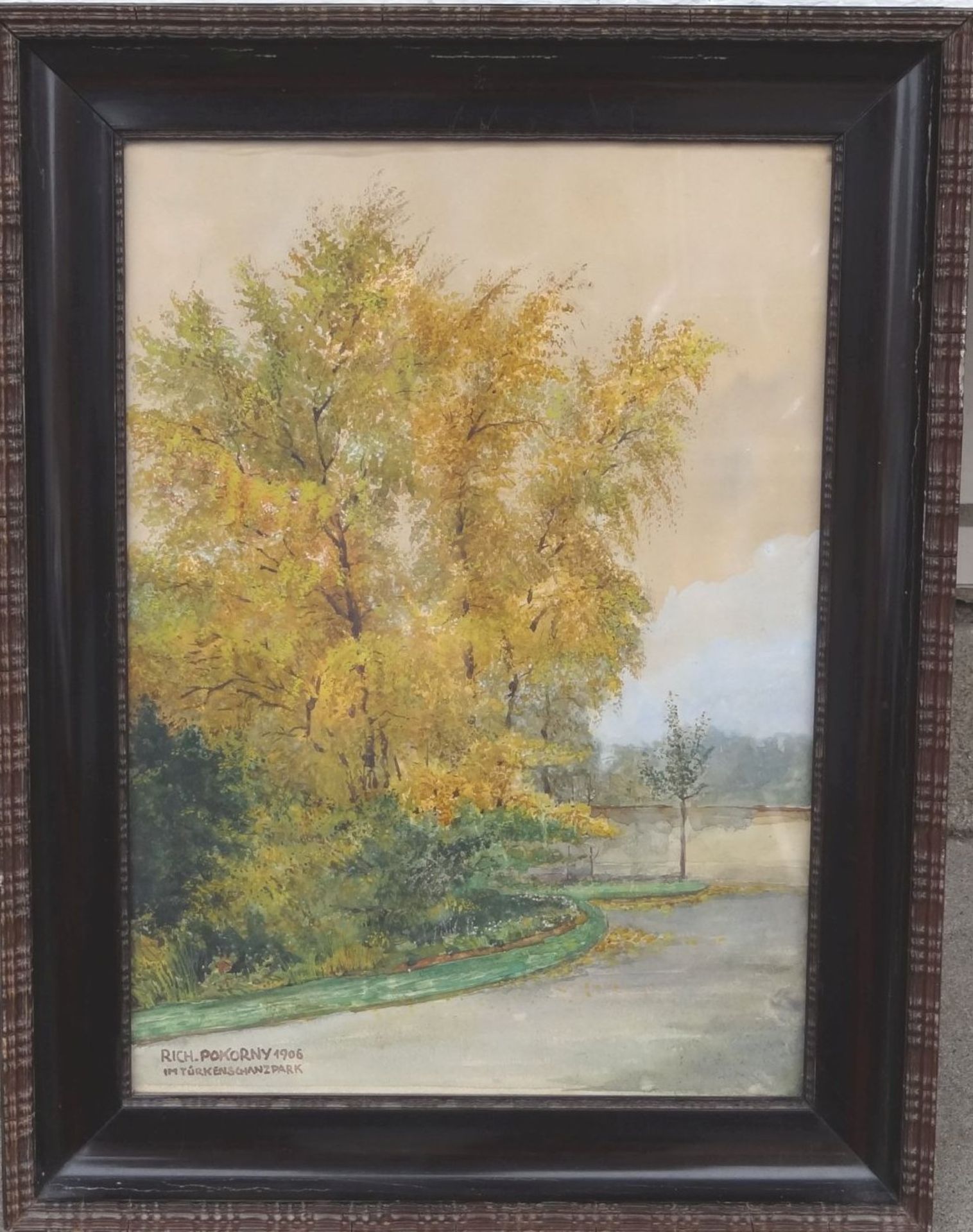 Richard POKORNY (1907-1997) "Im Türkenschanzpark, Wien" 1906 datiert?, Aquarell gerahmt hinter Glas, - Bild 2 aus 4