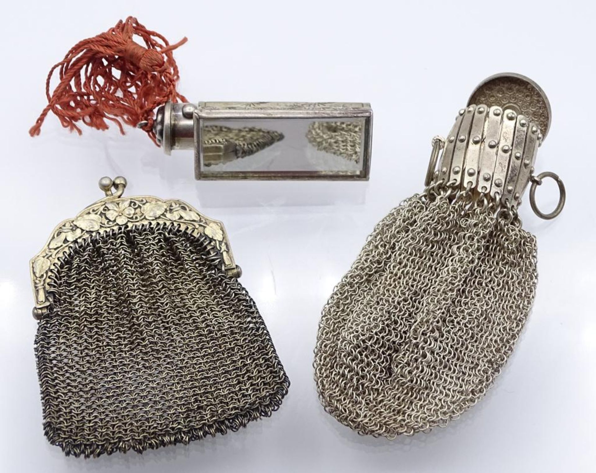 Konvolut, Geldkatze (versilbert), Lippenstifhalter (Silber 830) und Geldbeutel,Silber gepr.