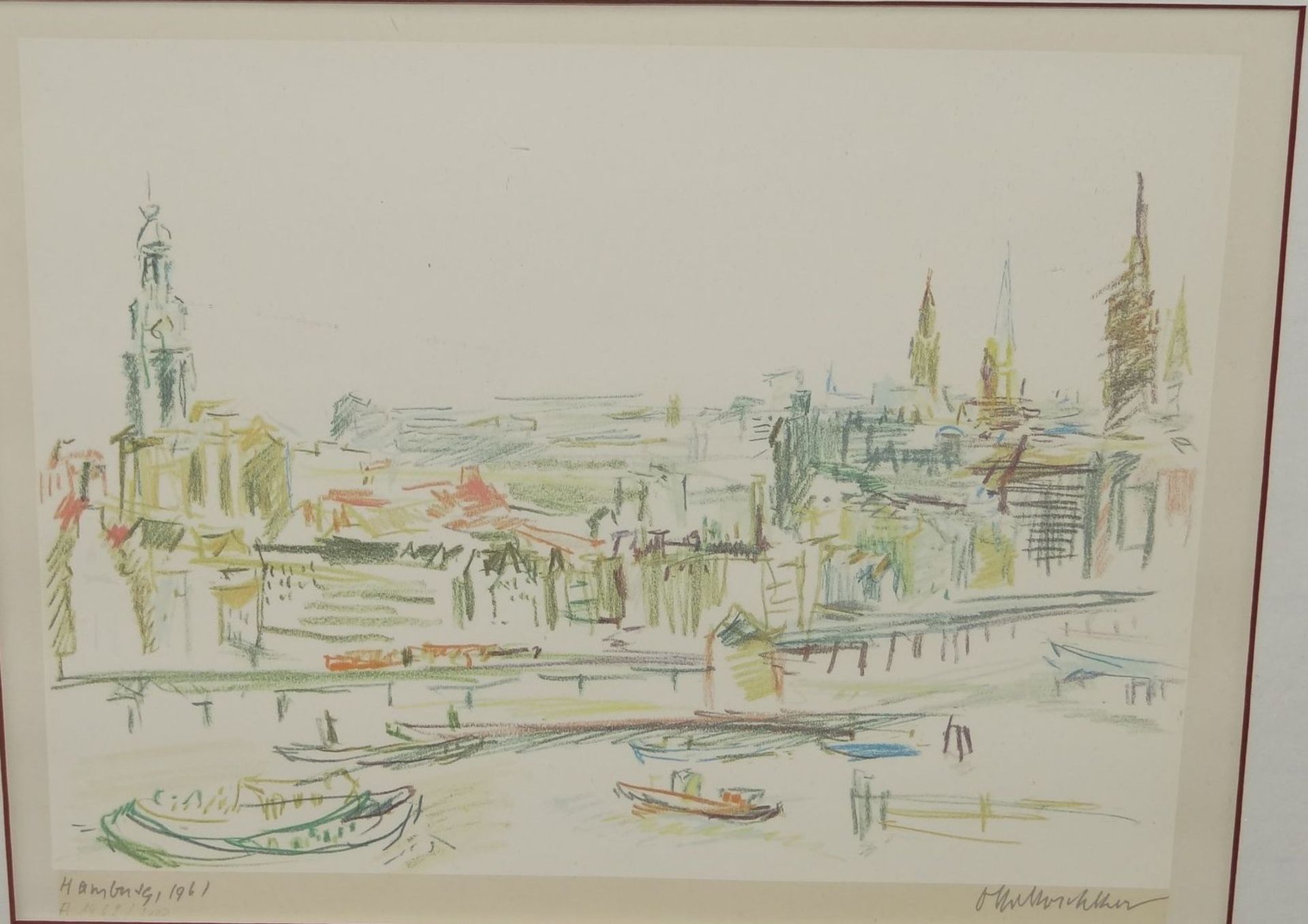 Oskar KOKOSCHKA (1886-1980) "Hamburg", signiert und Auflage 1462/2000, Farblithografie, ger/Glas, RG