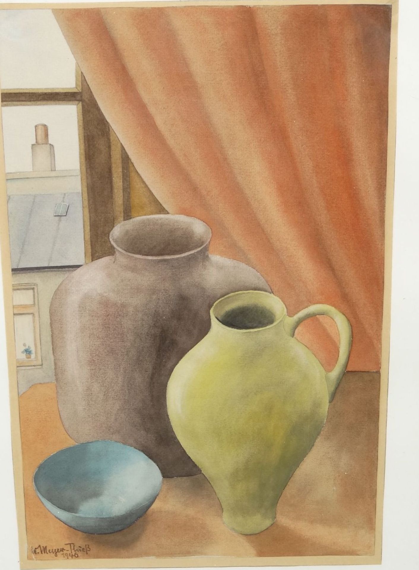 W.Meyer-Thieß "Stilleben mit Vasen" Aquarell, ger/Glas, RG 63x49 c