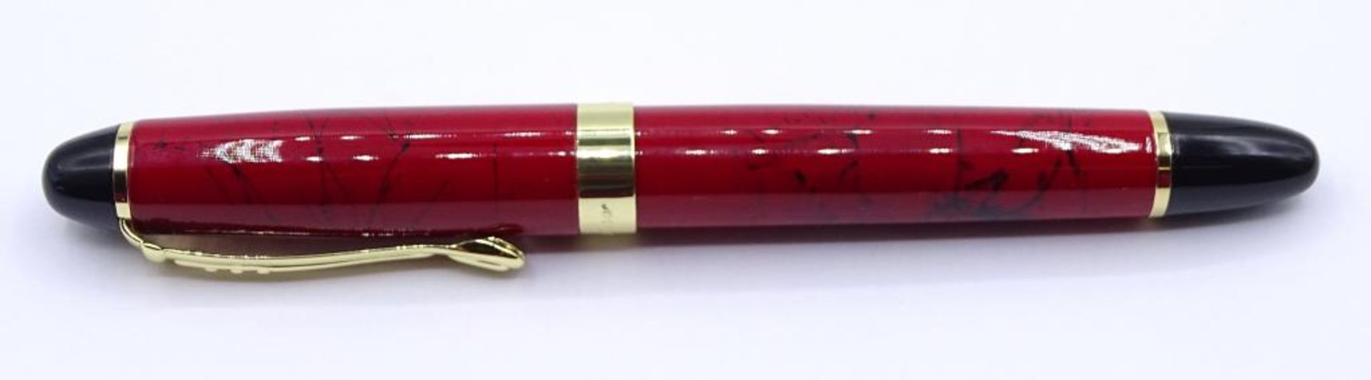*Schöner Designer Füller, "Jinhao",rot marmoriertes Muster, Feder 18K vergoldet,L- 14cm,unbenutzt, - Bild 4 aus 7