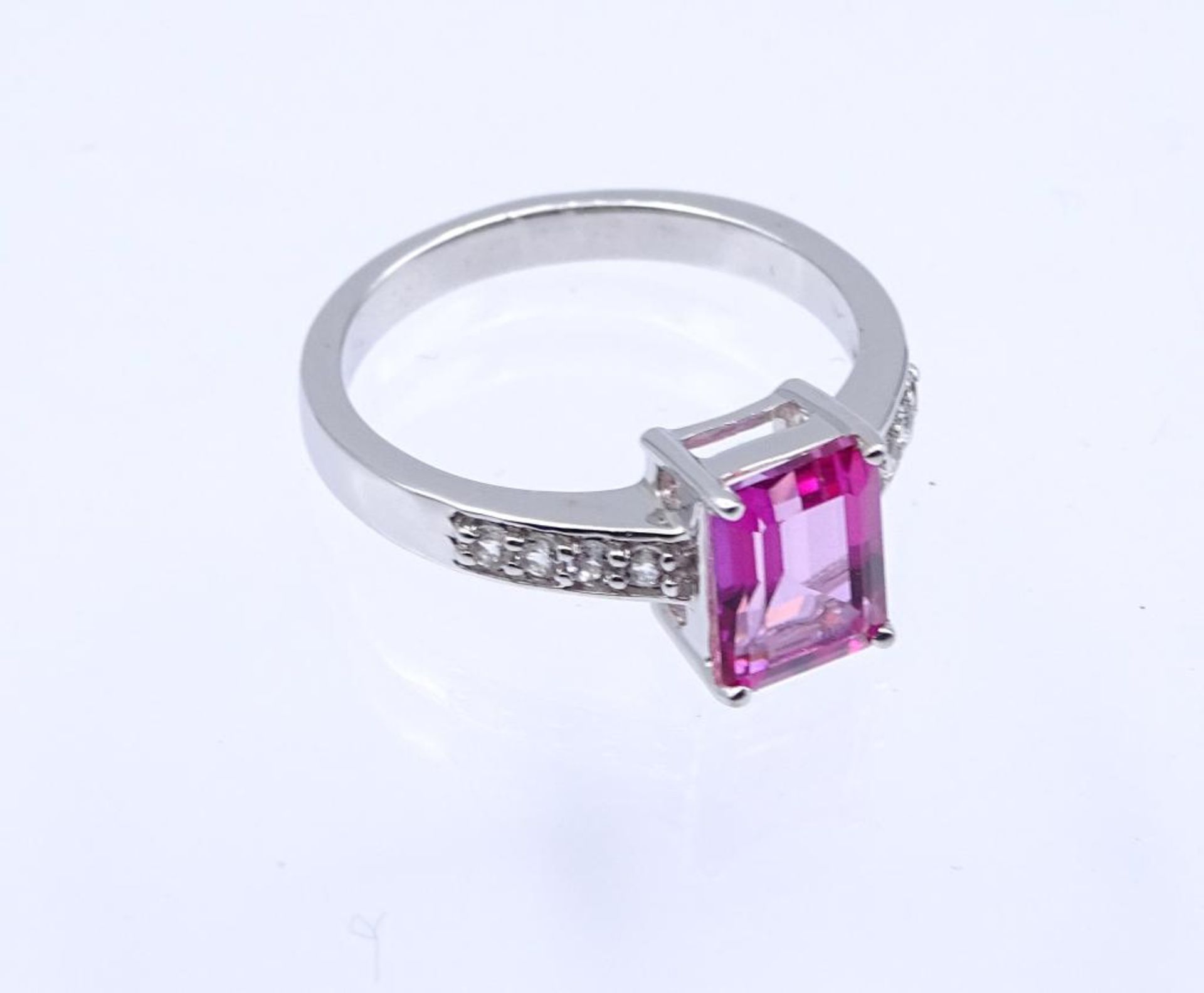 Sterling Silber Ring mit Weißtopase und pinken Stein, Silber 925/000, 4,0gr., RG 6 - Bild 3 aus 4