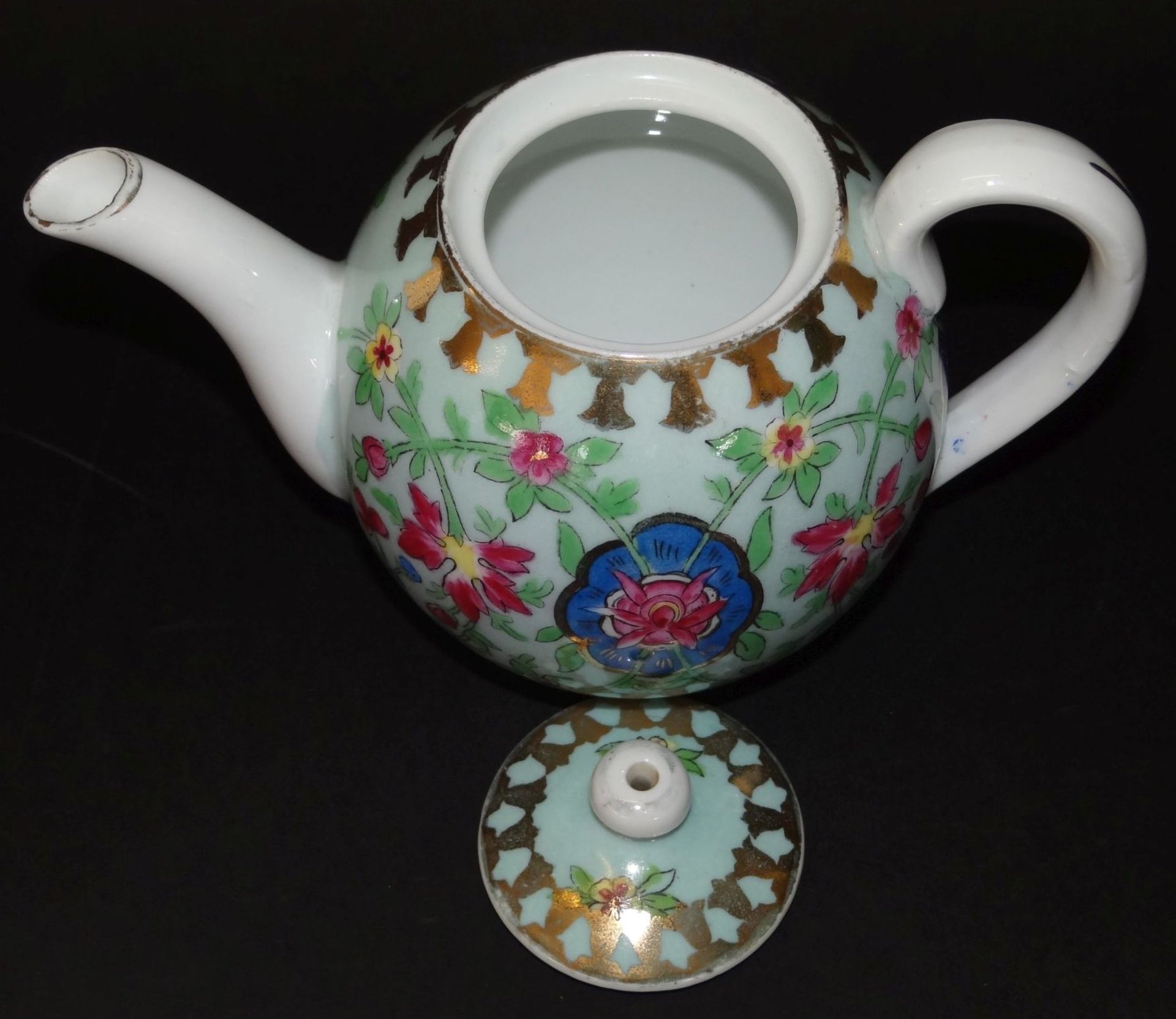 kl. Teekanne mit floralen Dekor, Russland, H-11,5 cm - Bild 5 aus 8