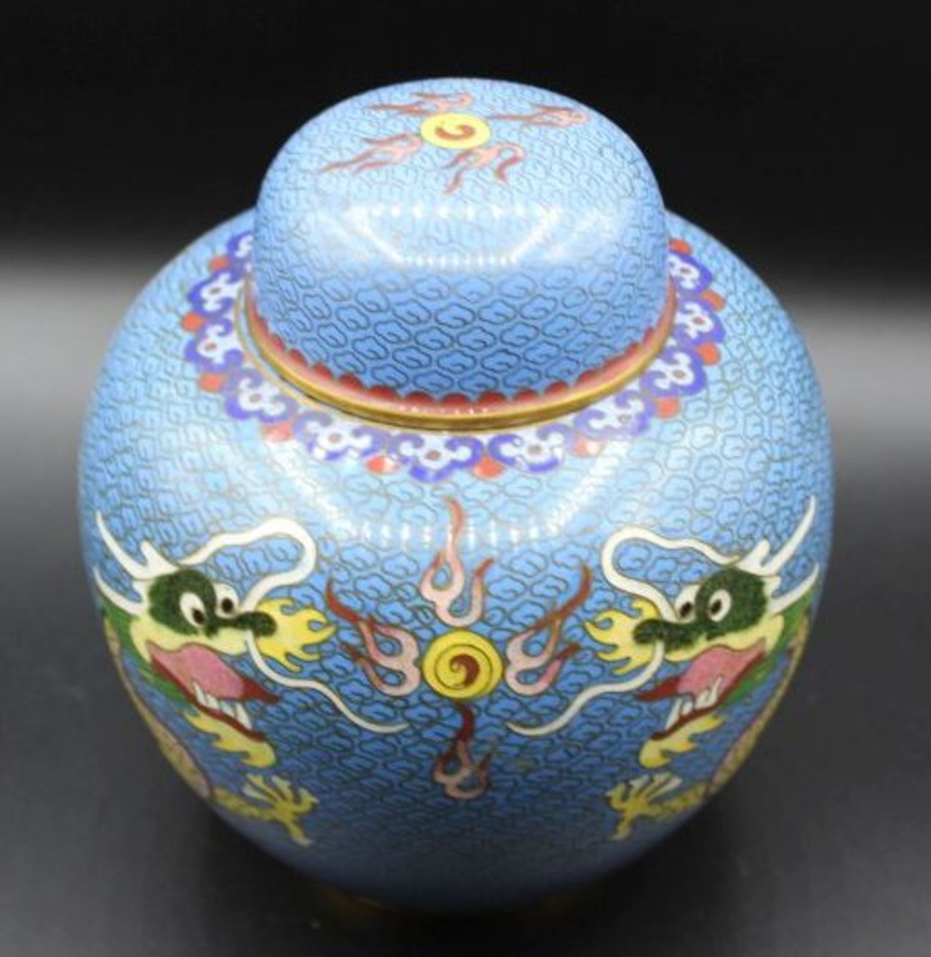 Deckelvase, China, Cloisonné, Drachendekor, H-17cm. - Bild 2 aus 3