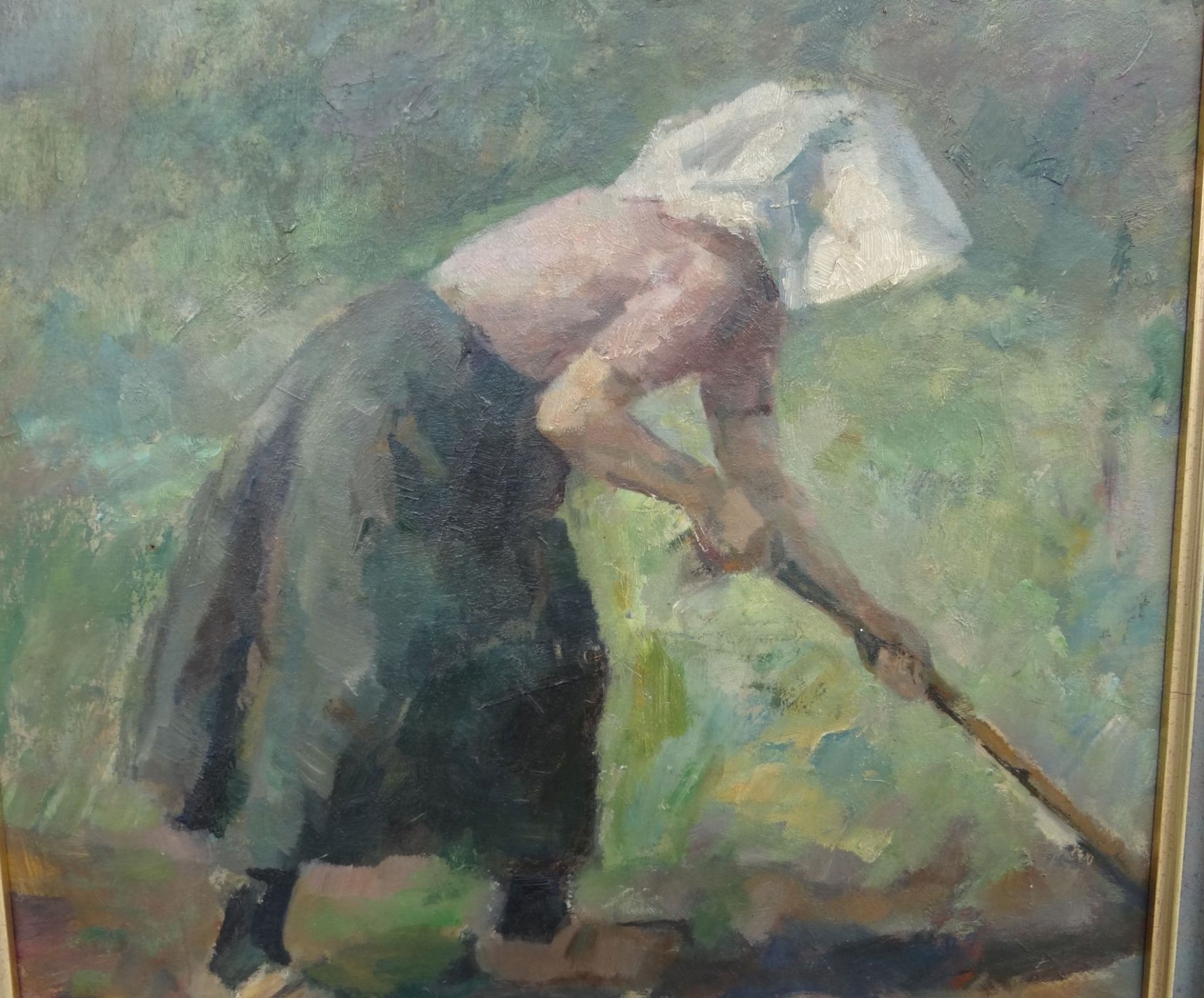 Karl KRUMMACHER (1867-1955) "Bäuerin bei der Feldarbeit", Öl/Pappe,45x45 cm, gerahmt, signiert, RG