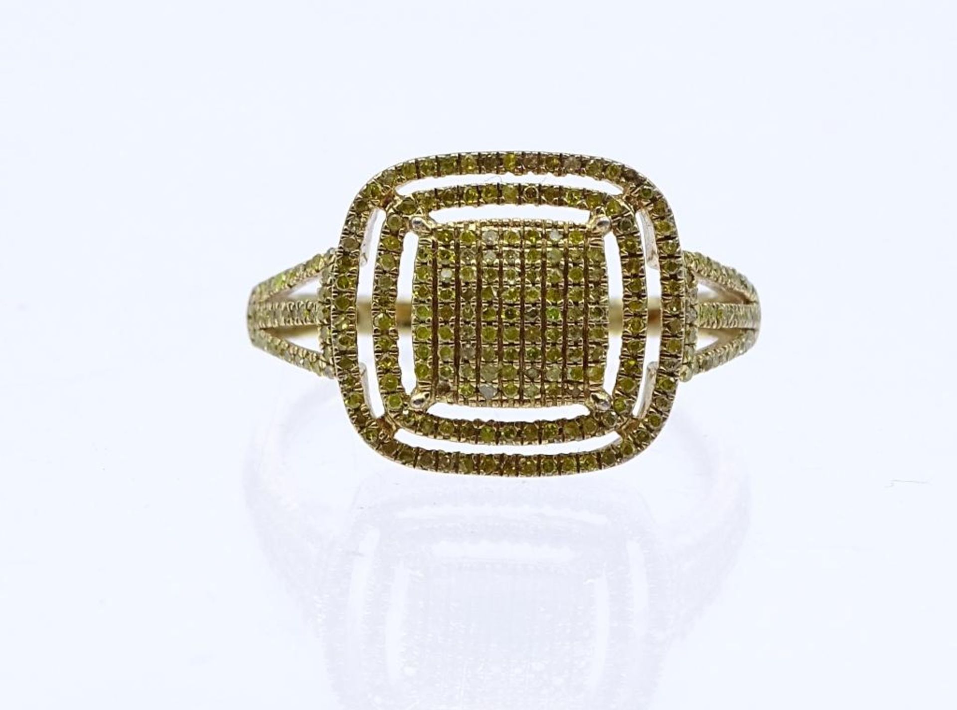 Sterling Silber Ring 925/000 vergoldet mit gelben Diamanten, 3,0gr., RG 60