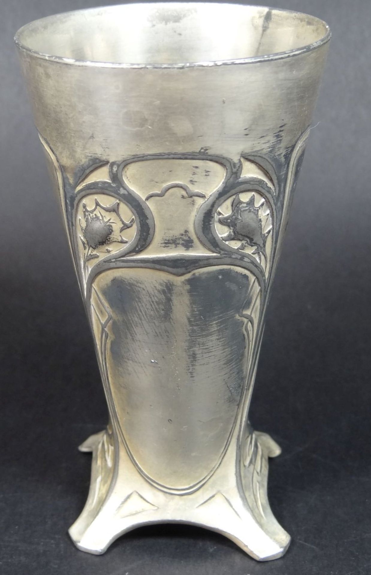 Jugendstil-Becher "WMF" Straussenmarke, versilbert, H-11,5 cm, Alters-u. Gebrauchsspuren,