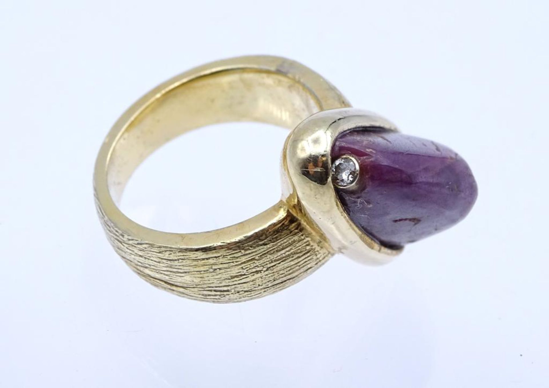 Designer Sterling Silber Ring-vergoldet mit opaken Rubin und Brillant ca. 0,03ct., 18,6gr., RG 56/ - Bild 4 aus 4